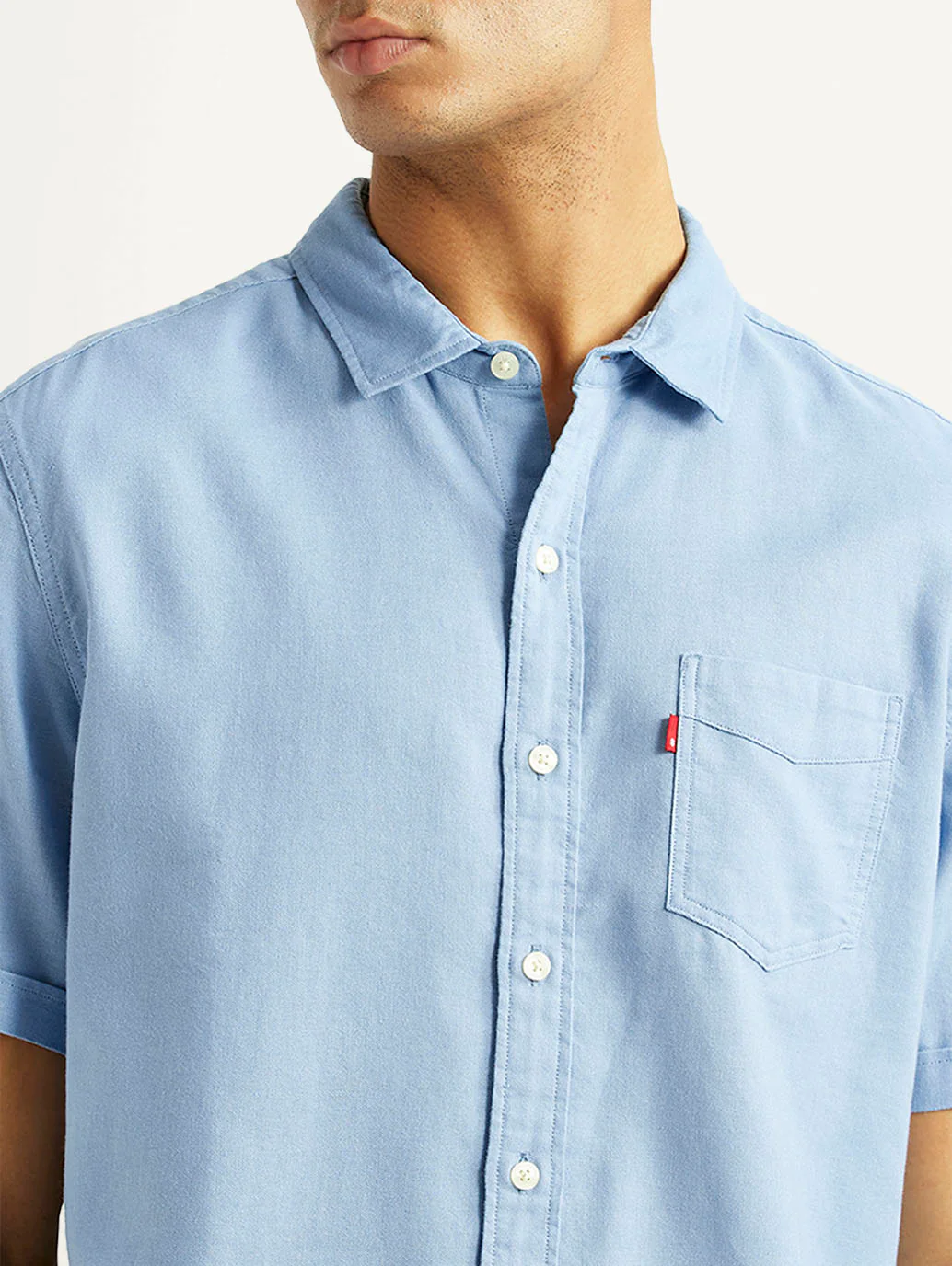 Men's Solid Light Blue Slim Fit Oxford Shirt - Image 4