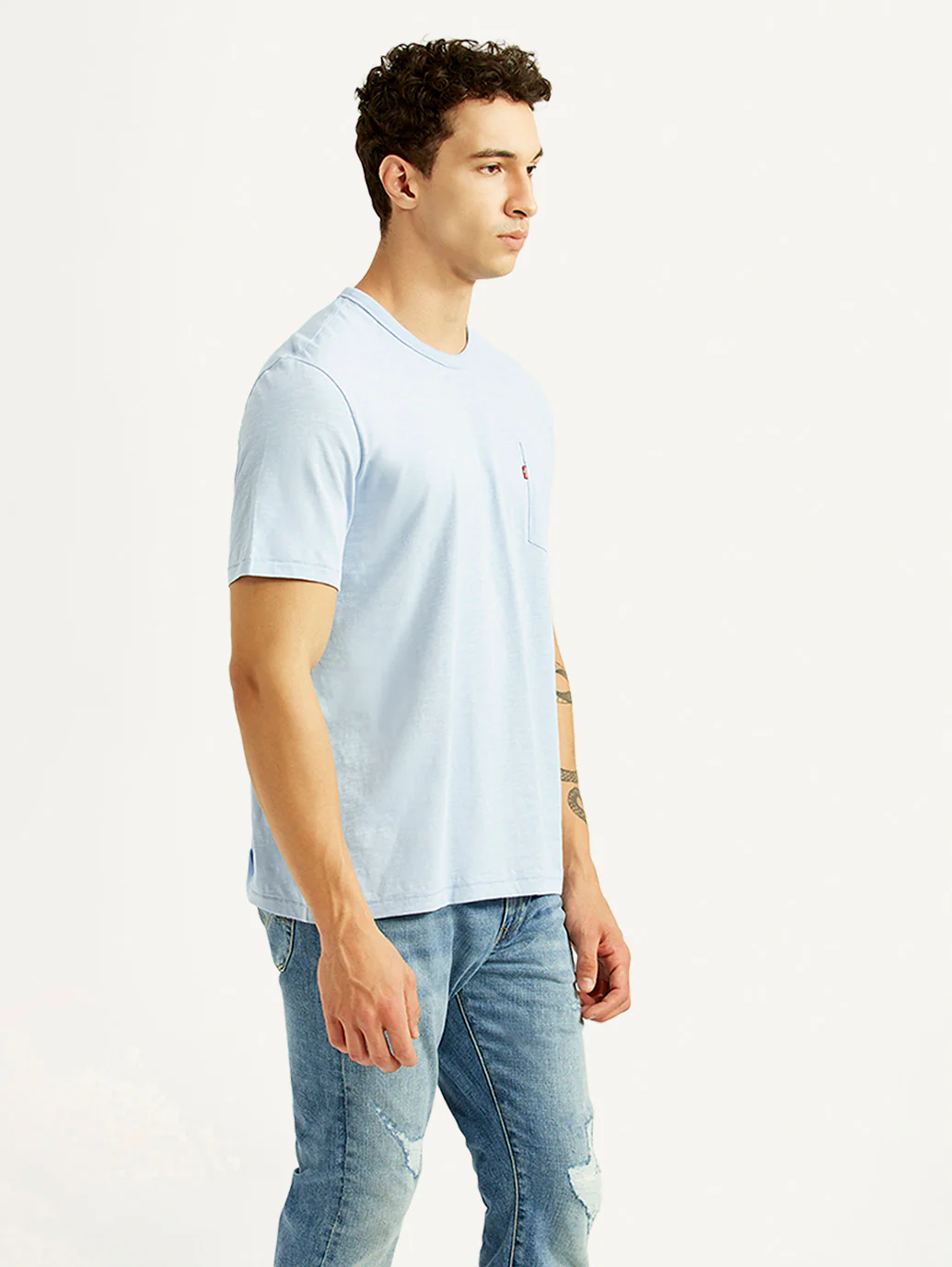 Men's Solid Light Blue Slim Fit T-shirt - Image 4