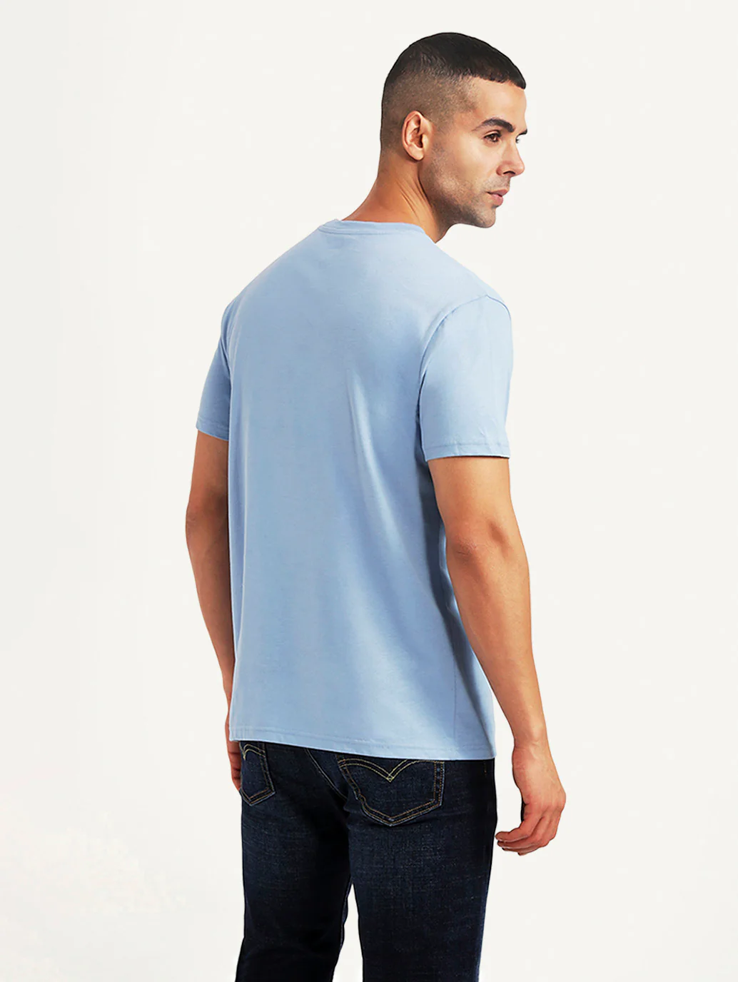 Men's Solid Light Blue Slim Fit T-shirt - Image 3