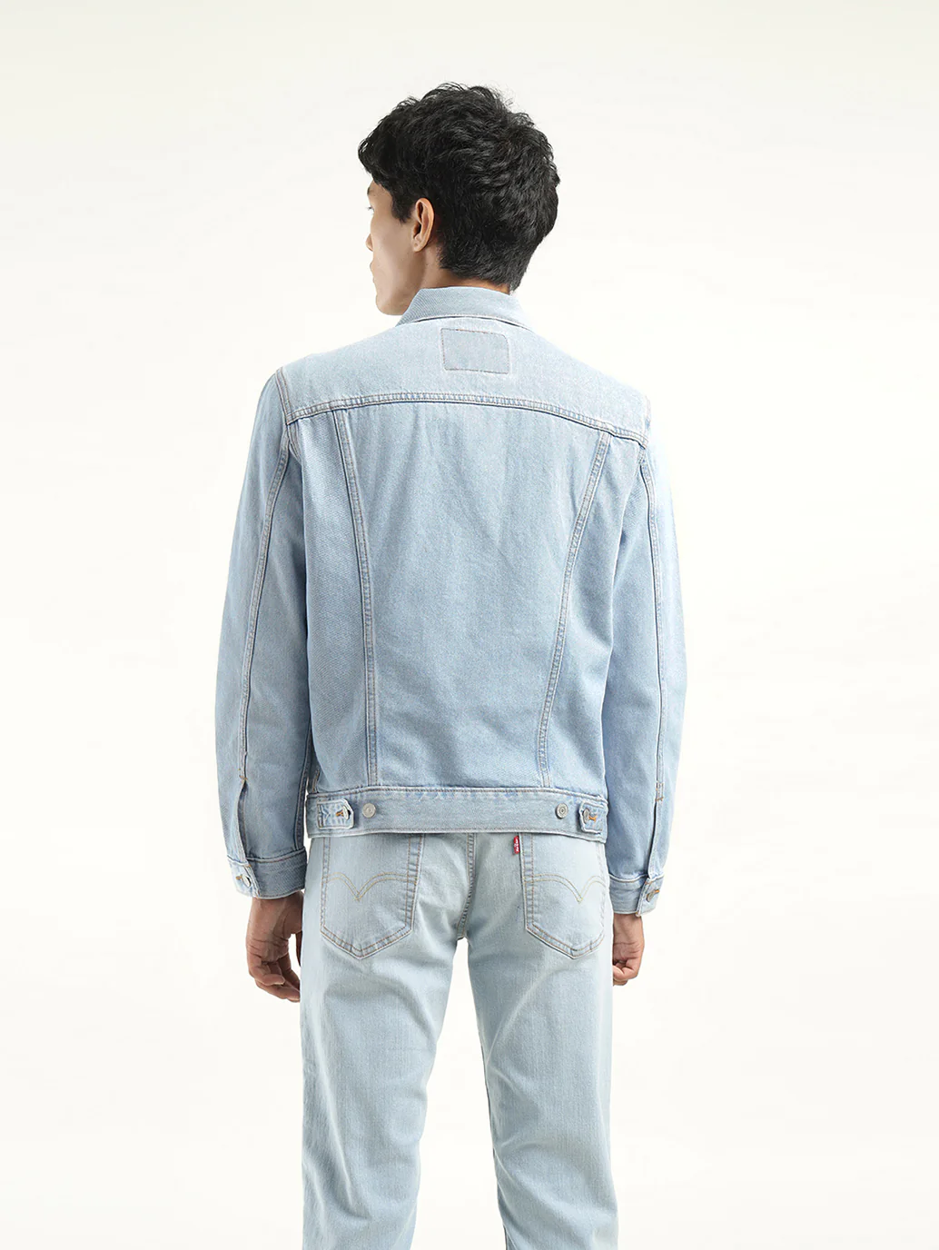 Men's Solid Light Blue Spread Collar Denim Jacket - Image 3