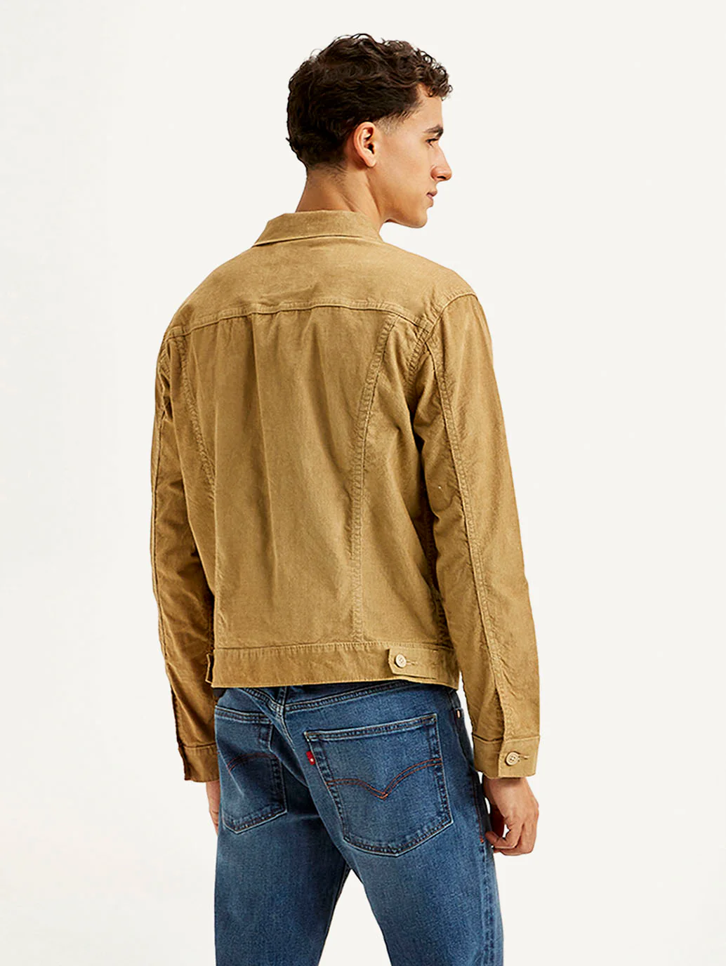 Men's Solid Light Brown Spread Collar Corduroy Jacket - Image 3