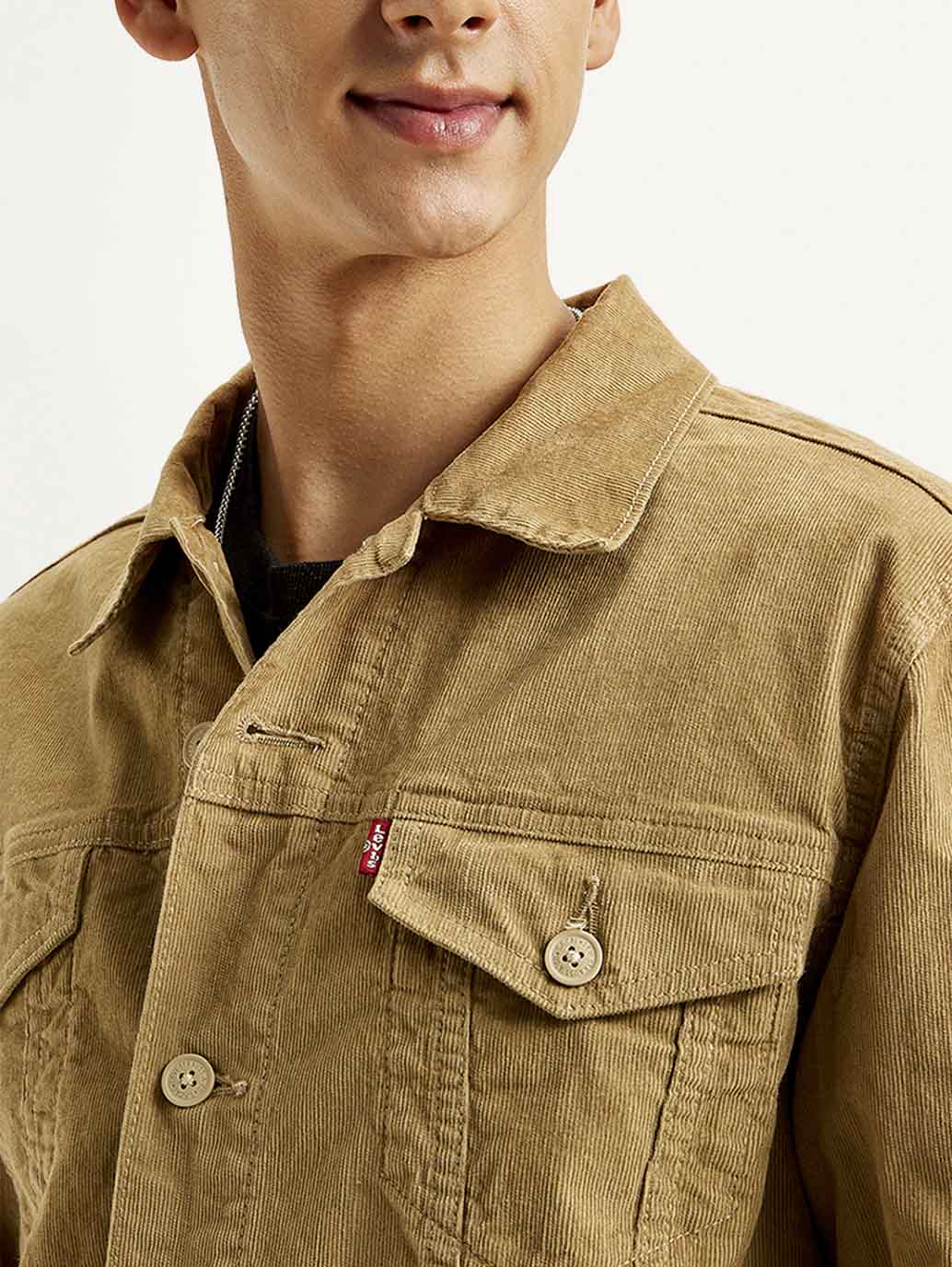 Men's Solid Light Brown Spread Collar Corduroy Jacket - Image 4