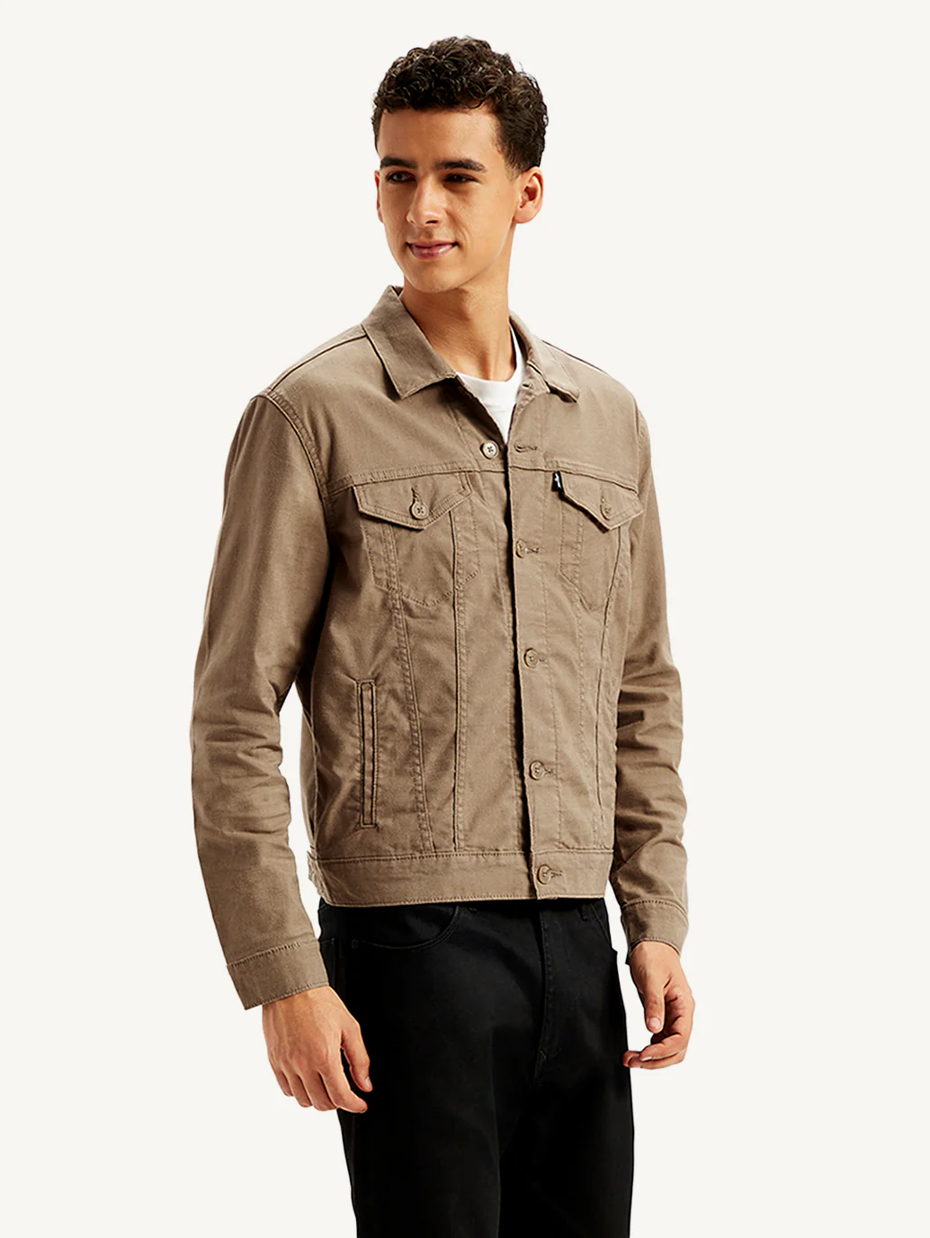 Men's Redloop Solid Light-Brown Spread Collar Denim Trucker Jacket - Image 6