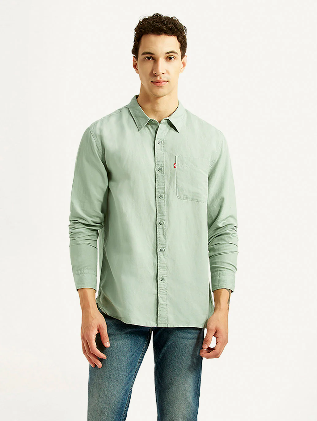 Men's Solid Light Green Slim Fit Linen Shirt - Image 2