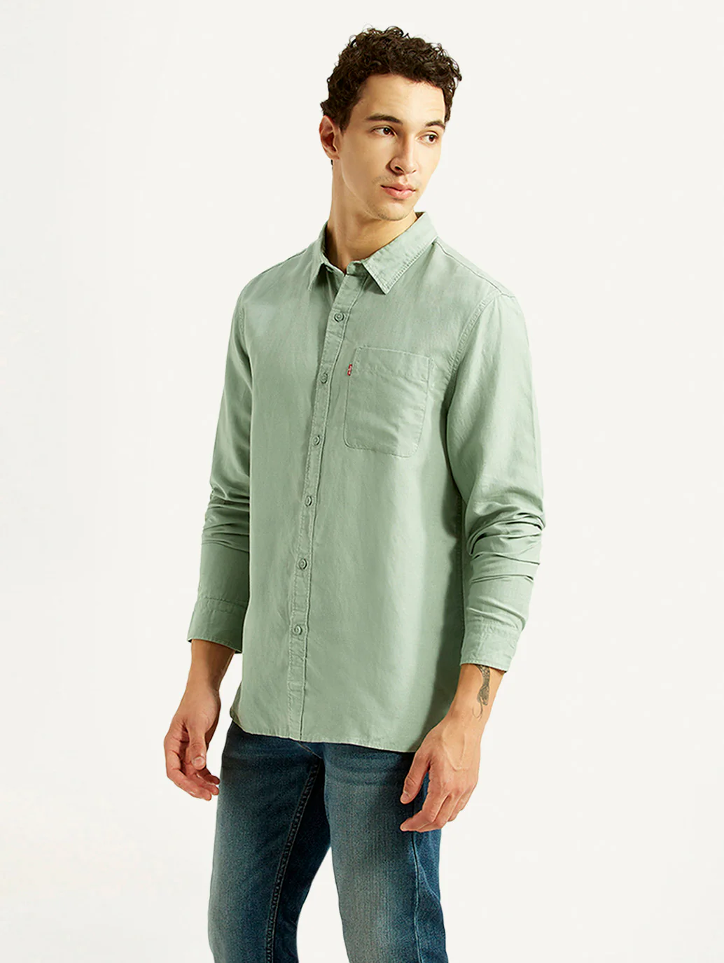 Men's Solid Light Green Slim Fit Linen Shirt - Image 5