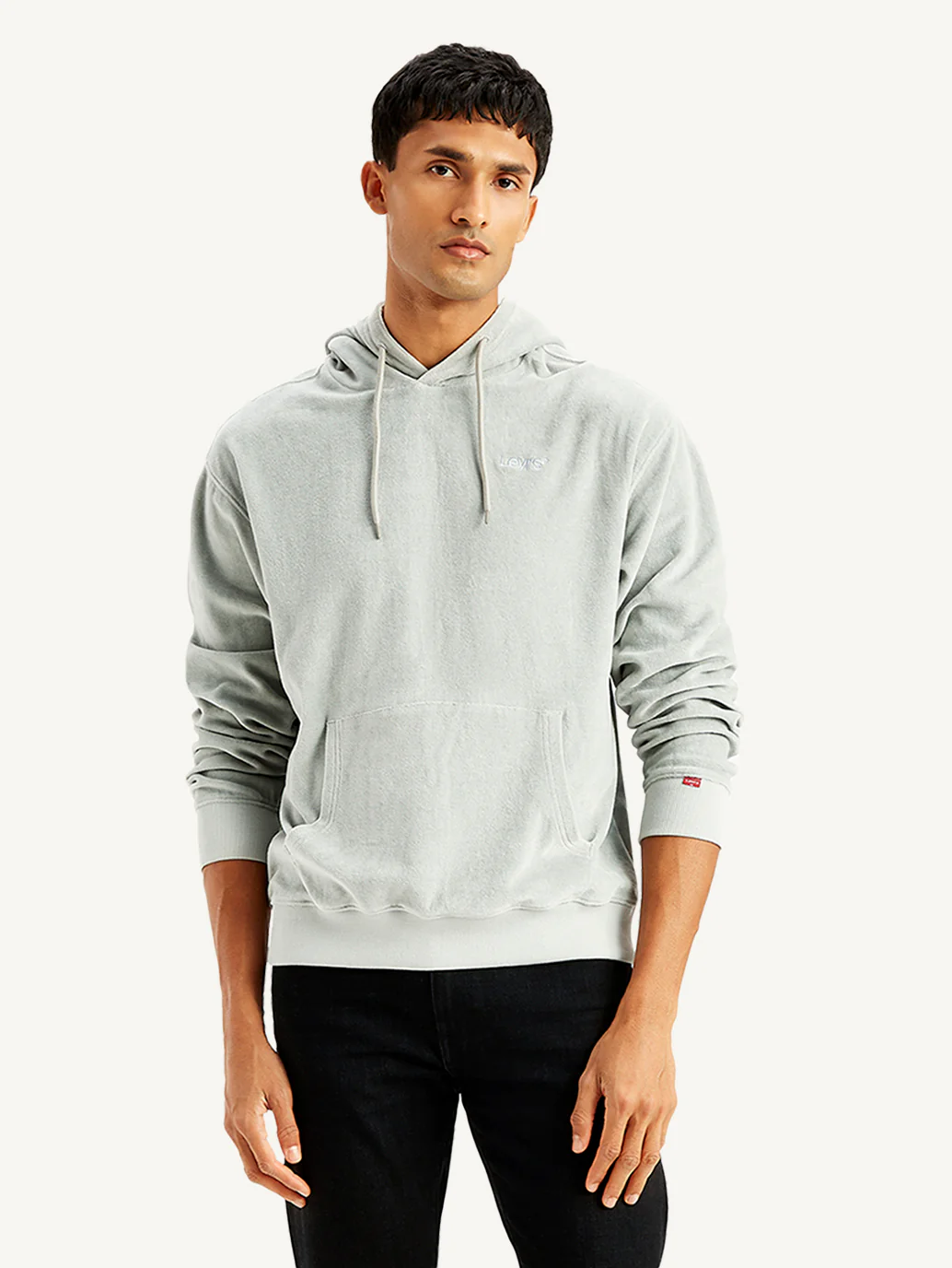 Men's Solid Light-Grey Hooded Sweatshirt - Image 2