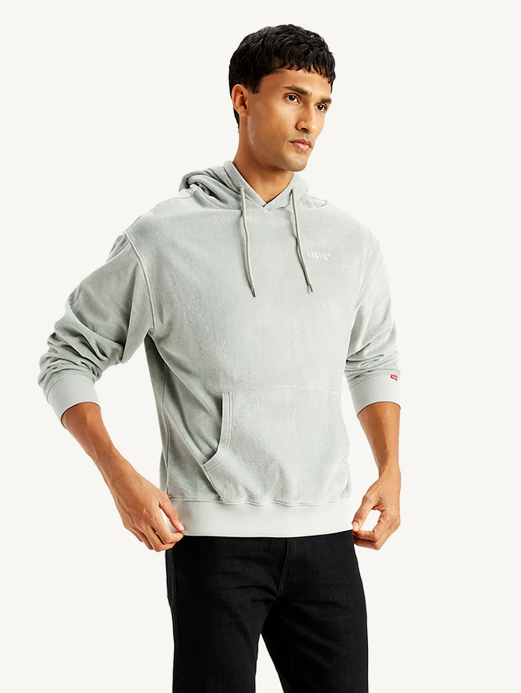 Men's Solid Light-Grey Hooded Sweatshirt - Image 5