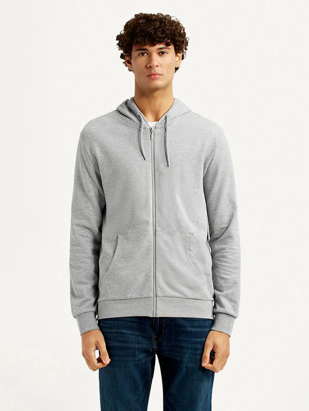 Men's Solid Light Grey Hooded Sweatshirt - Image 2