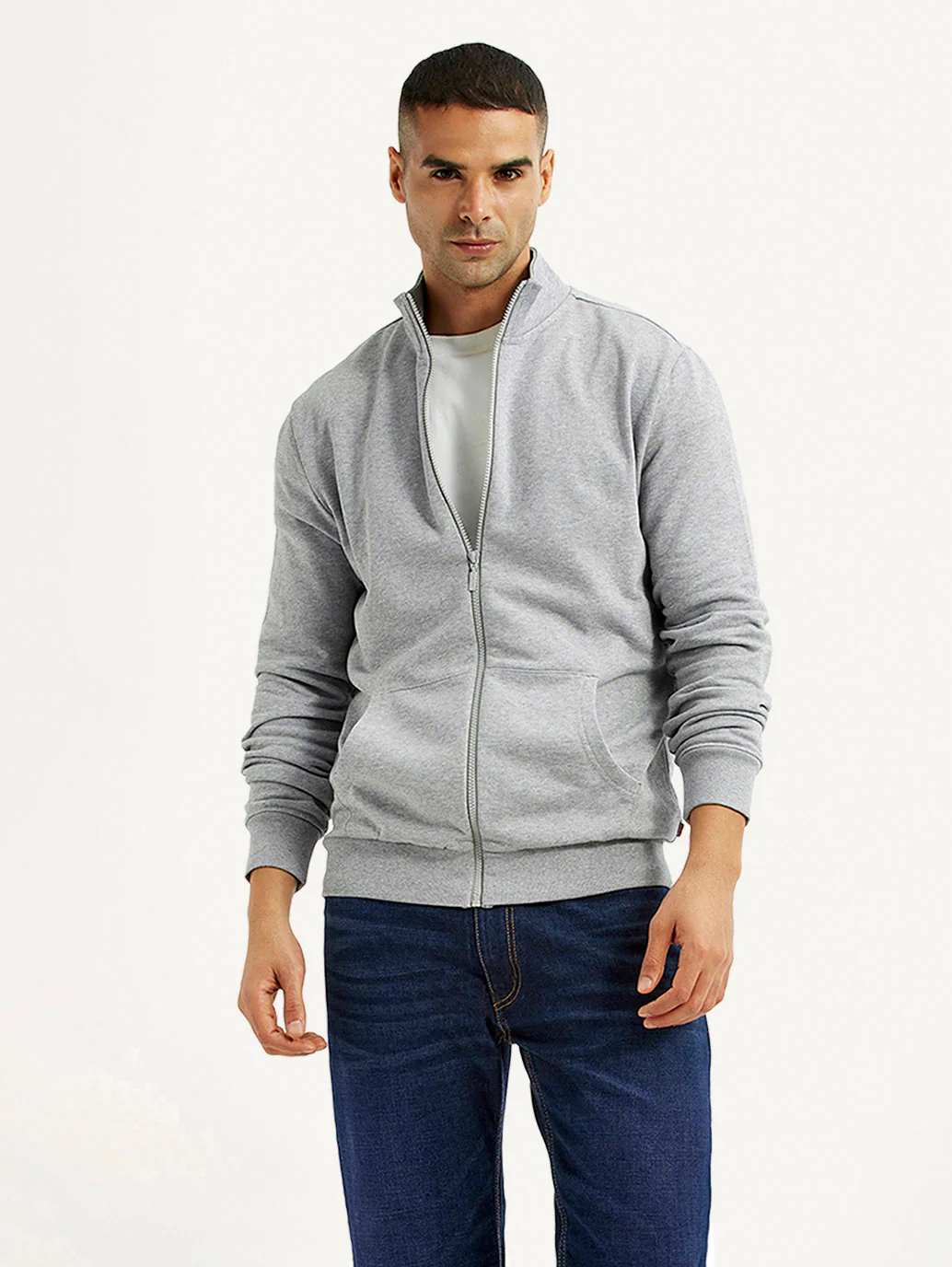 Men's Solid Light Grey Hooded Sweatshirt