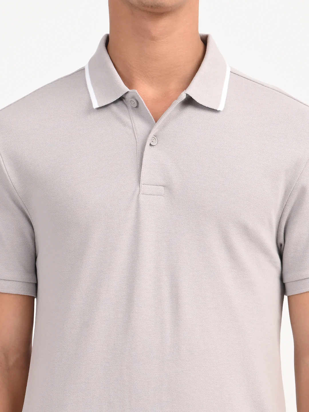 Men's Solid Light Grey Slim Fit Polo T-shirt - Image 3