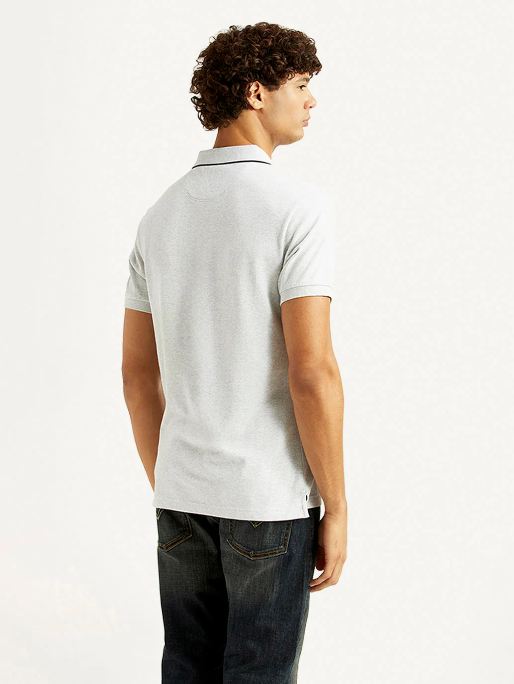 Men's Solid Light Grey Slim Fit Polo T-shirt - Image 3