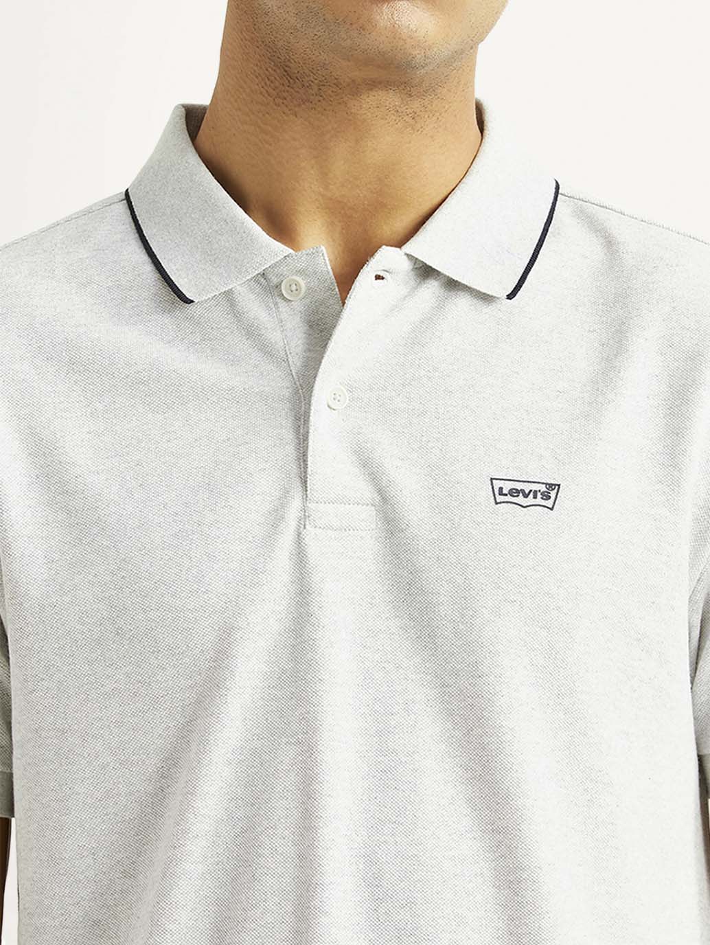 Men's Solid Light Grey Slim Fit Polo T-shirt - Image 4
