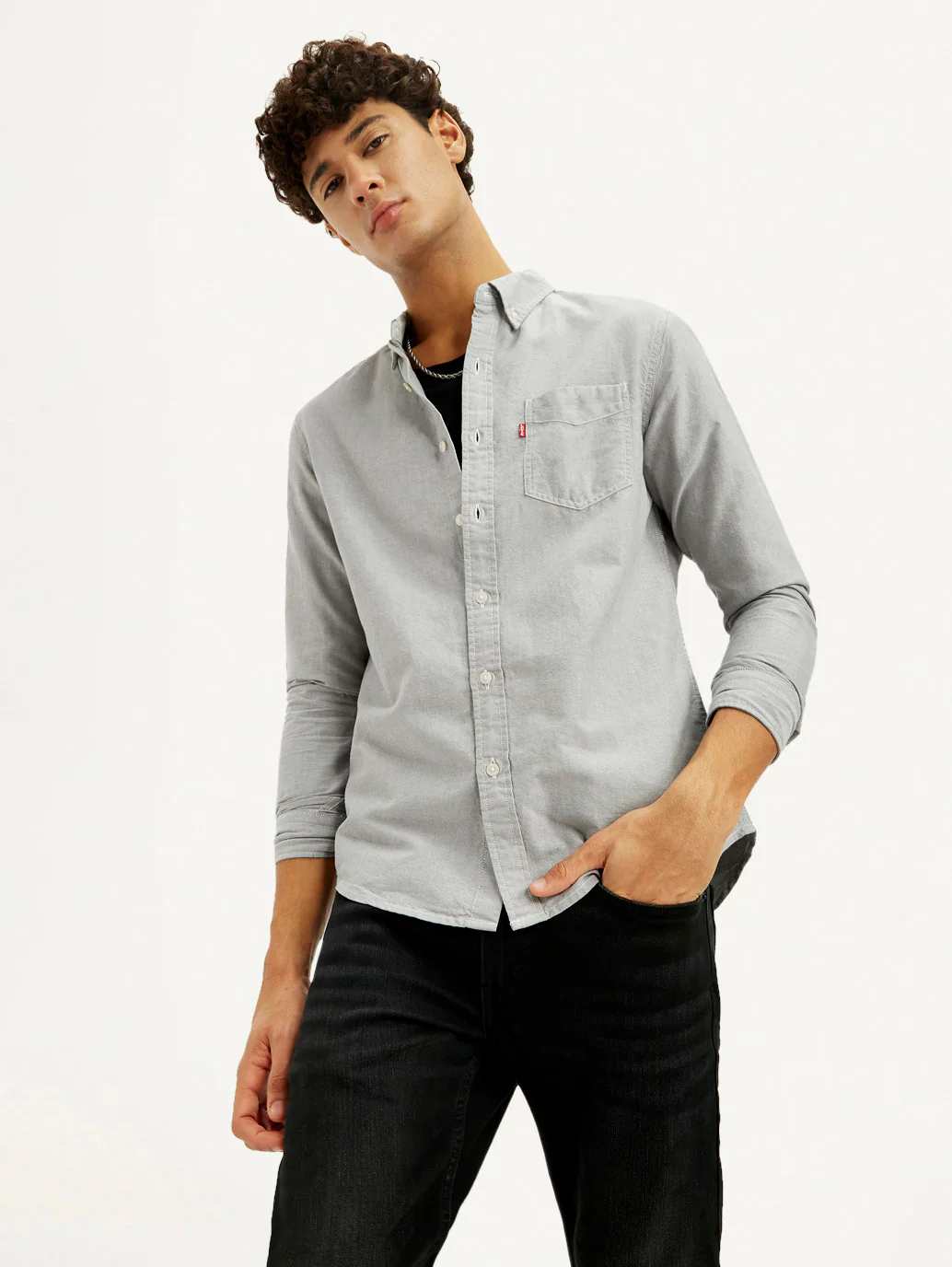 Men's Solid Light Grey Slim Fit Oxford Shirt