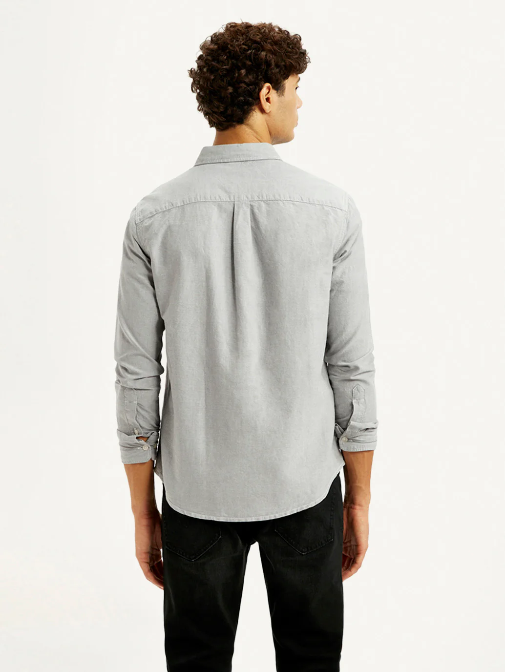 Men's Solid Light Grey Slim Fit Oxford Shirt - Image 5