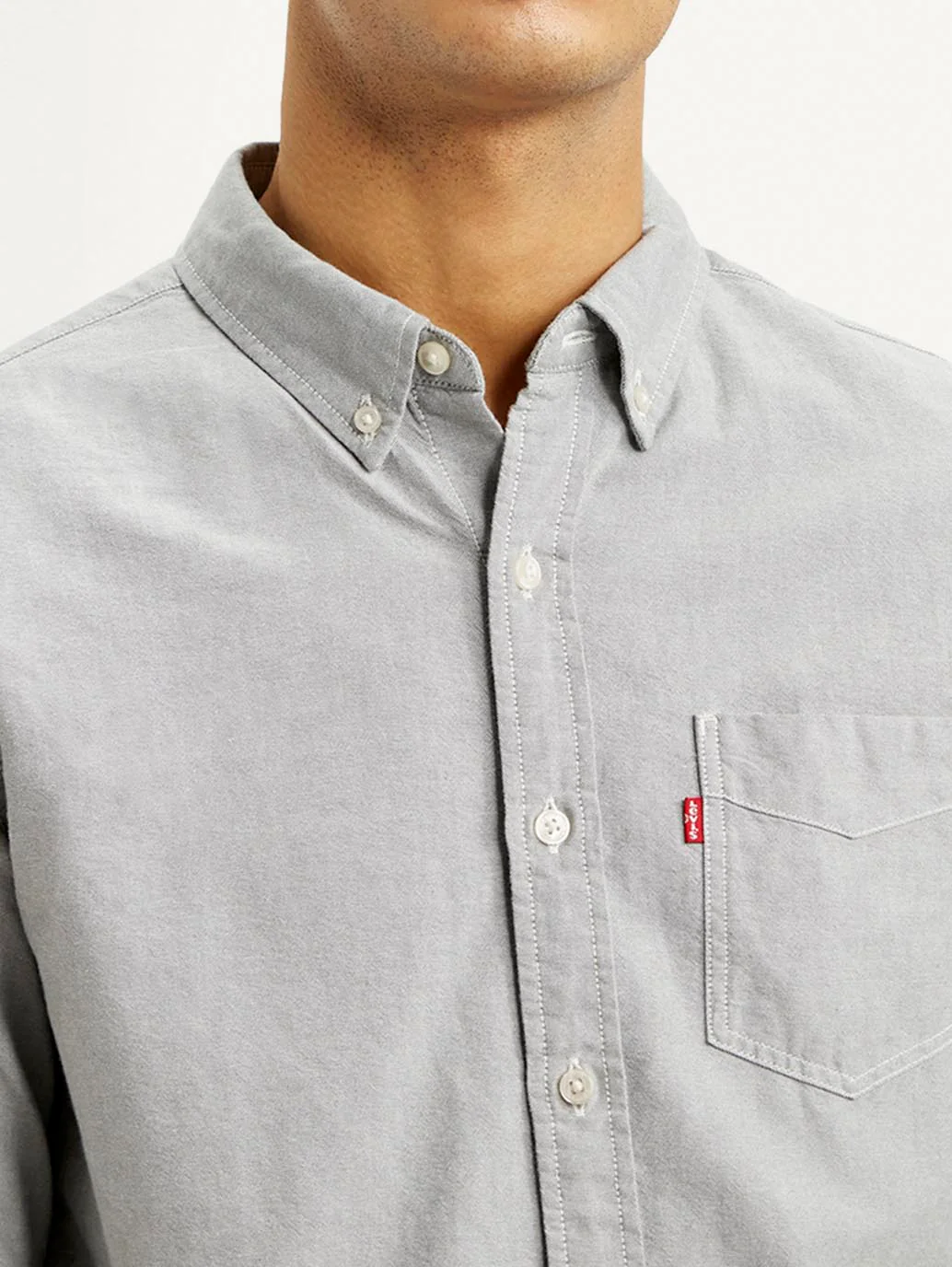 Men's Solid Light Grey Slim Fit Oxford Shirt - Image 6