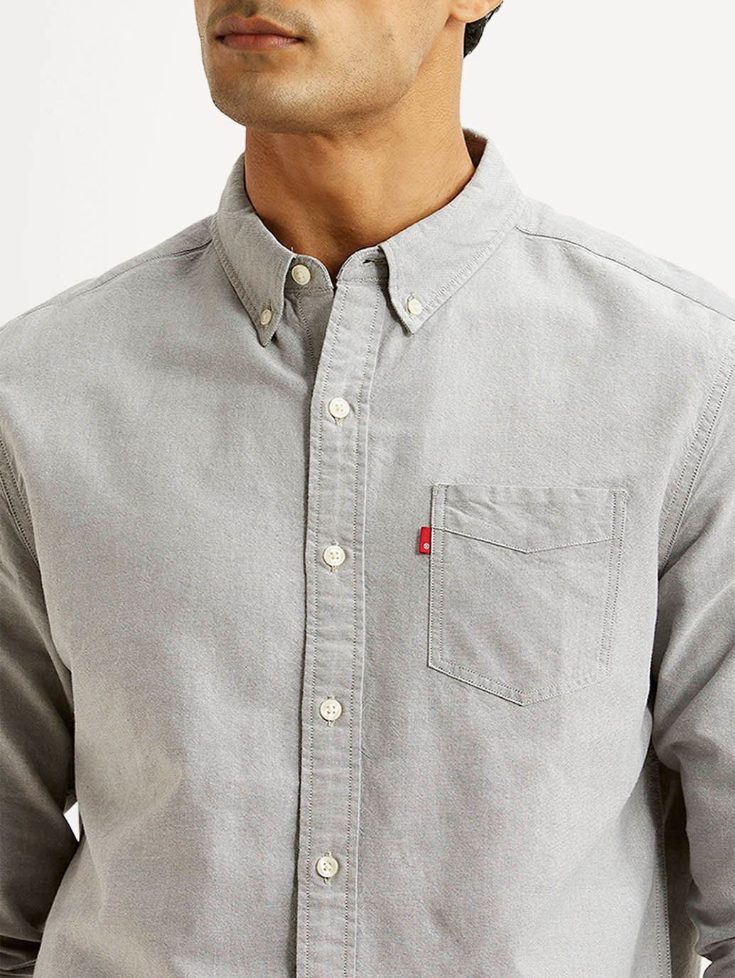 Men's Solid Light Grey Slim Fit Oxford Shirt - Image 4
