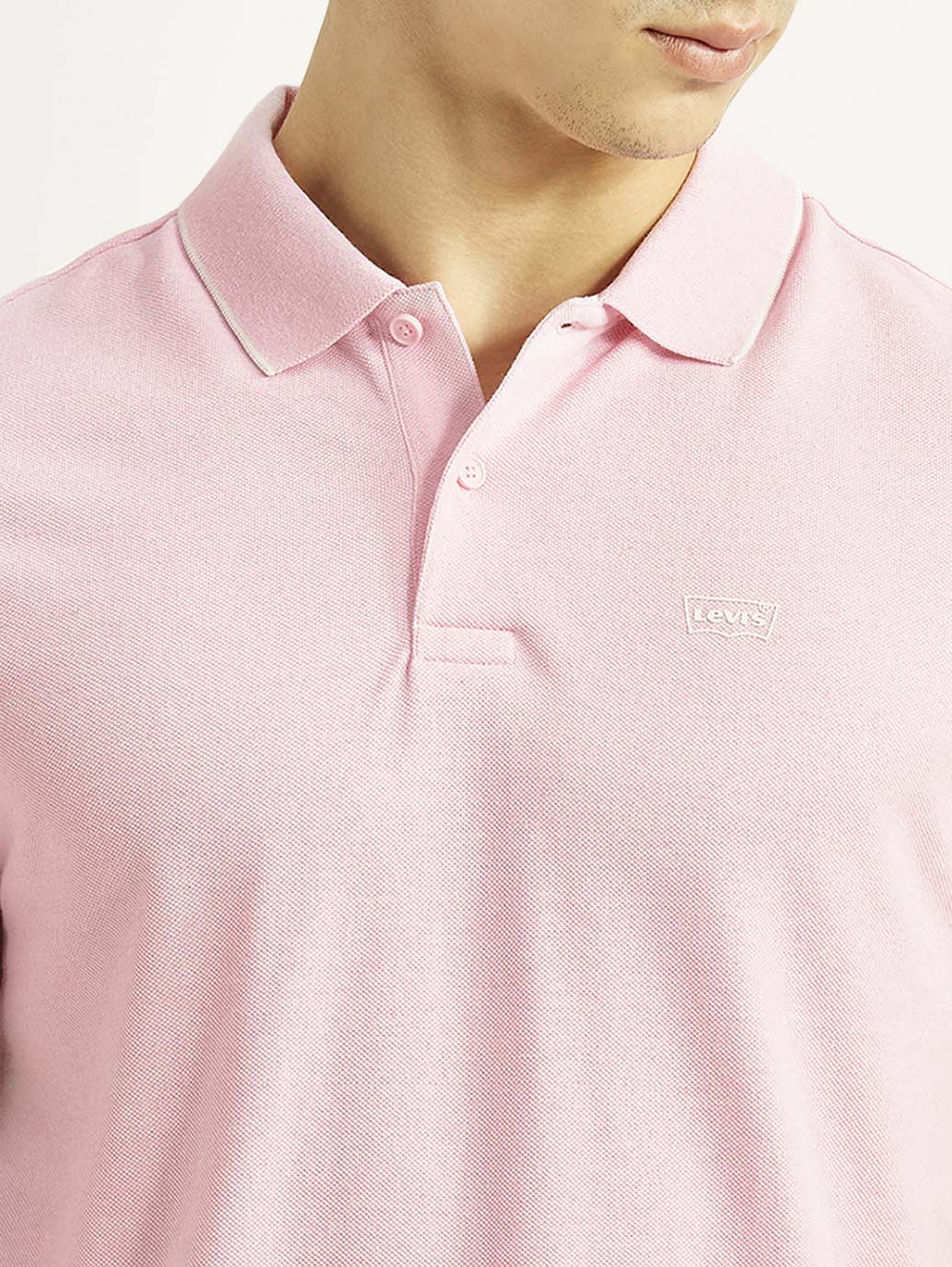Men's Solid Light Pink Slim Fit Polo T-shirt - Image 4