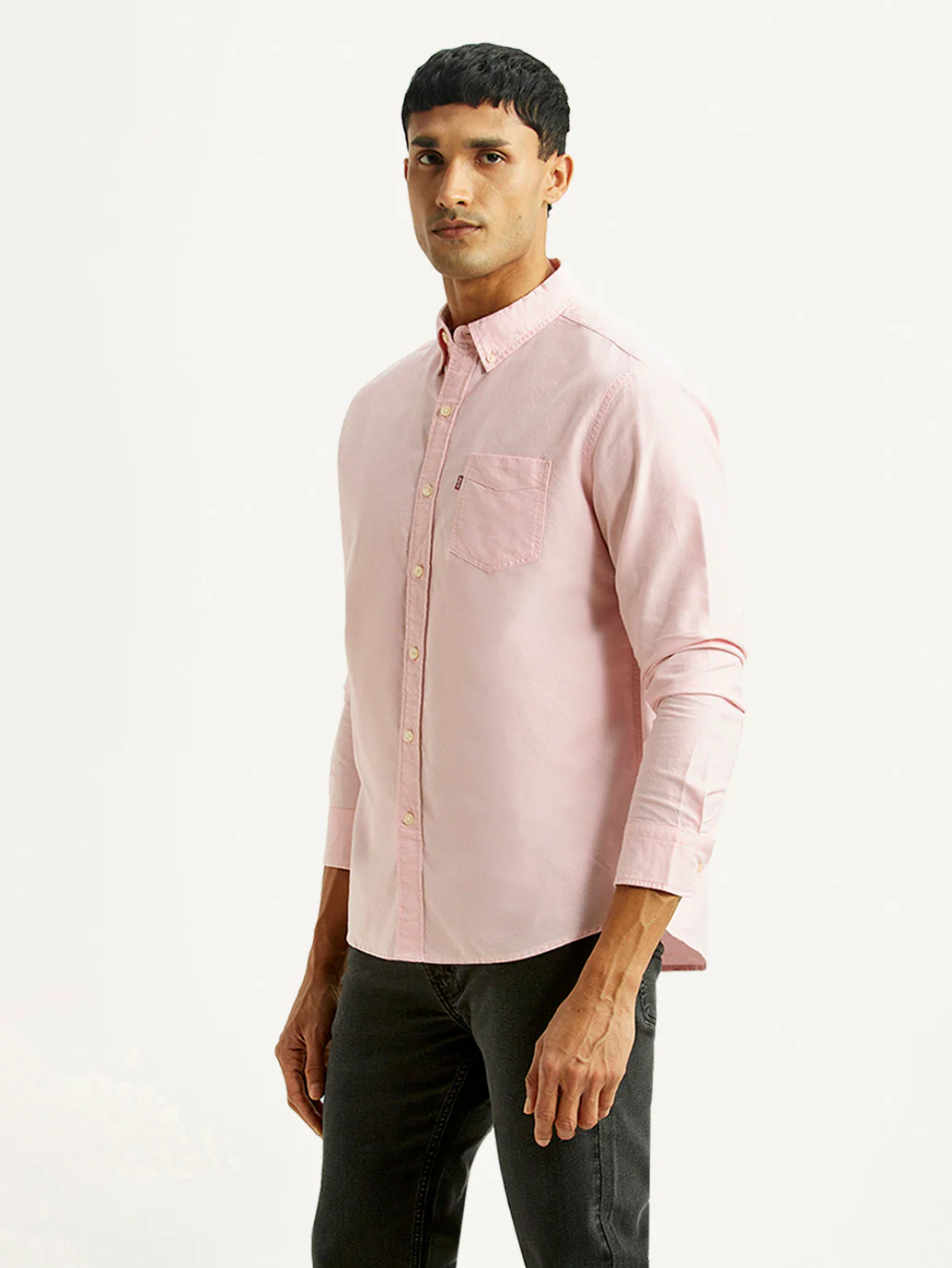 Men's Solid Light Pink Slim Fit Oxford Shirt - Image 4