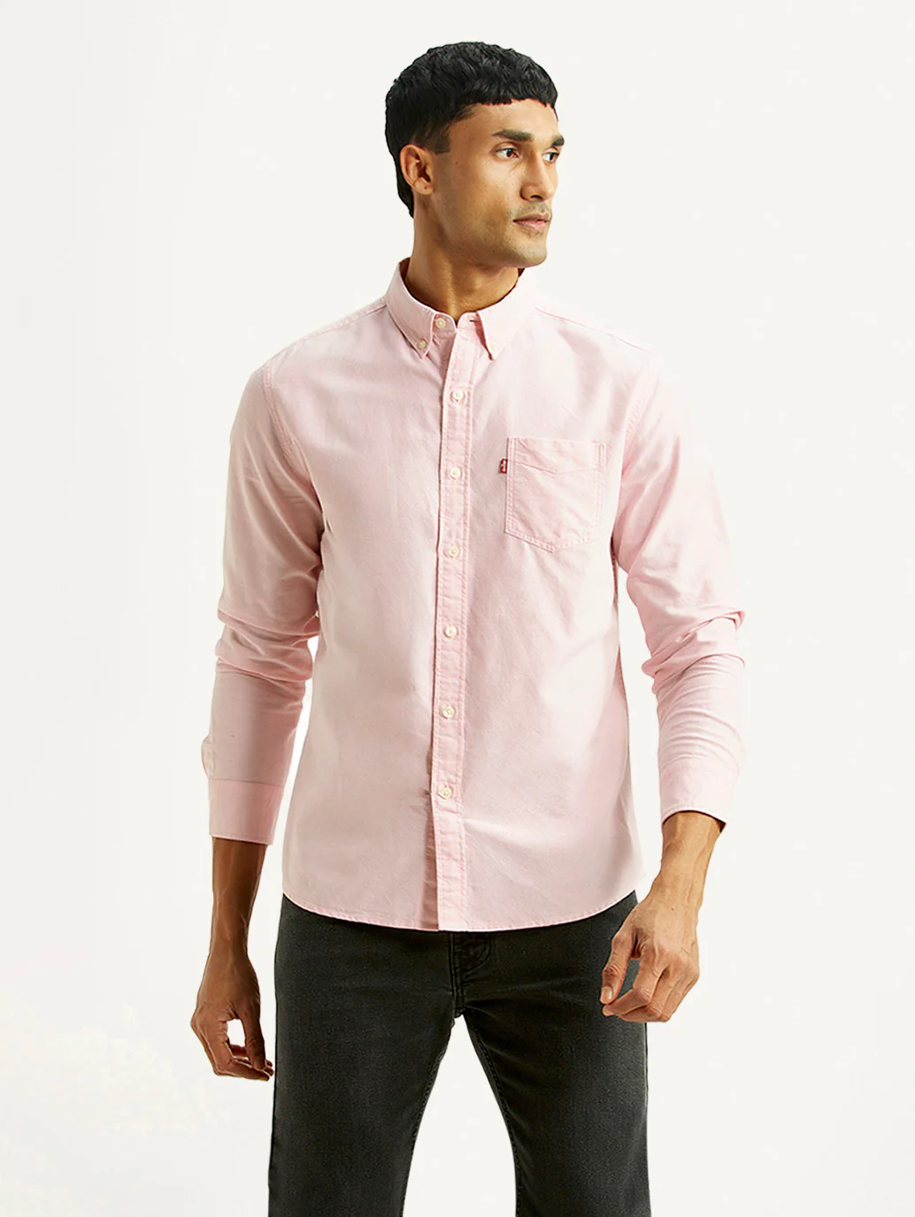Men's Solid Light Pink Slim Fit Oxford Shirt - Image 5