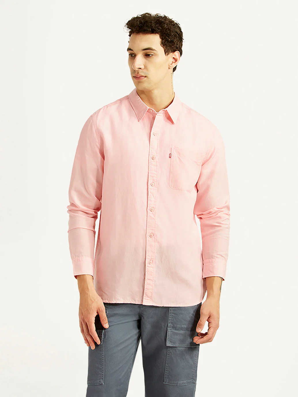 Men's Solid Light-Pink Slim Fit Linen Shirt - Image 2