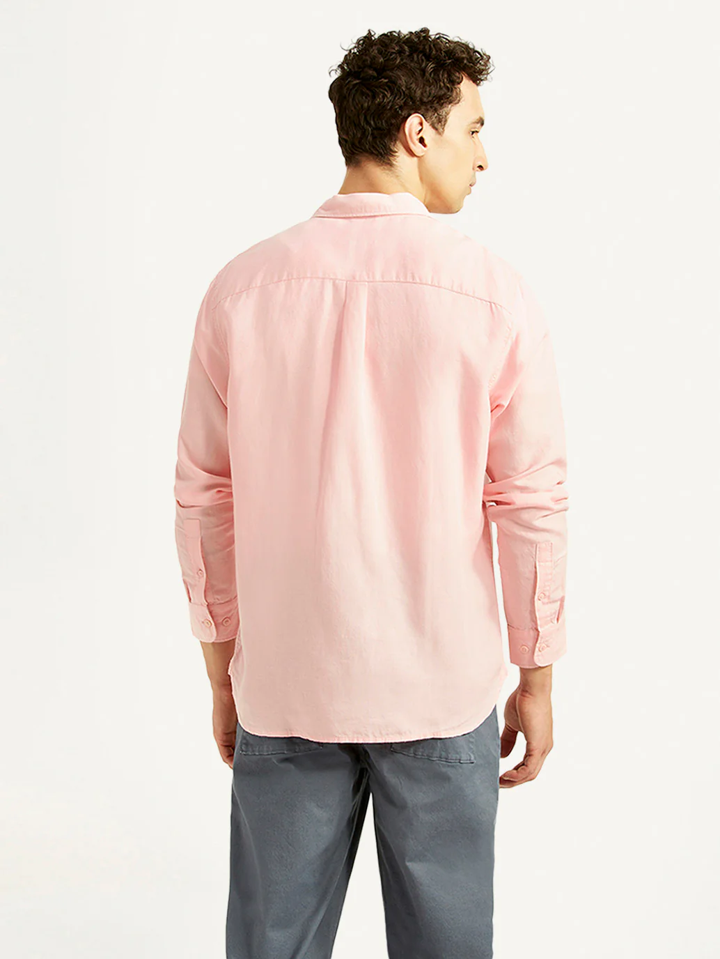 Men's Solid Light-Pink Slim Fit Linen Shirt - Image 3