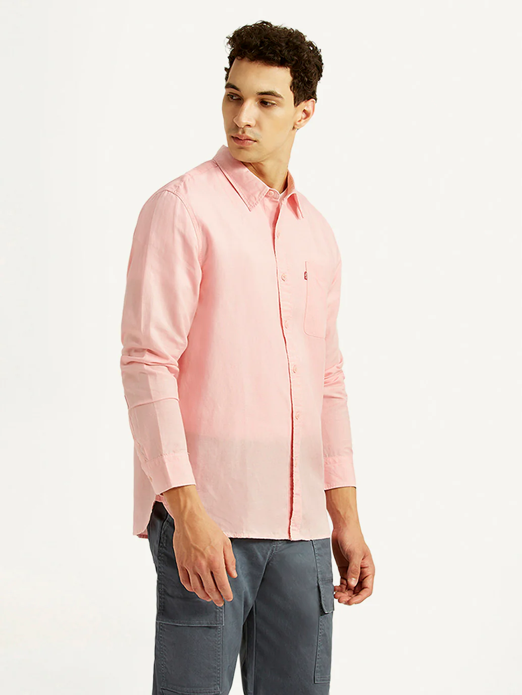 Men's Solid Light-Pink Slim Fit Linen Shirt - Image 5