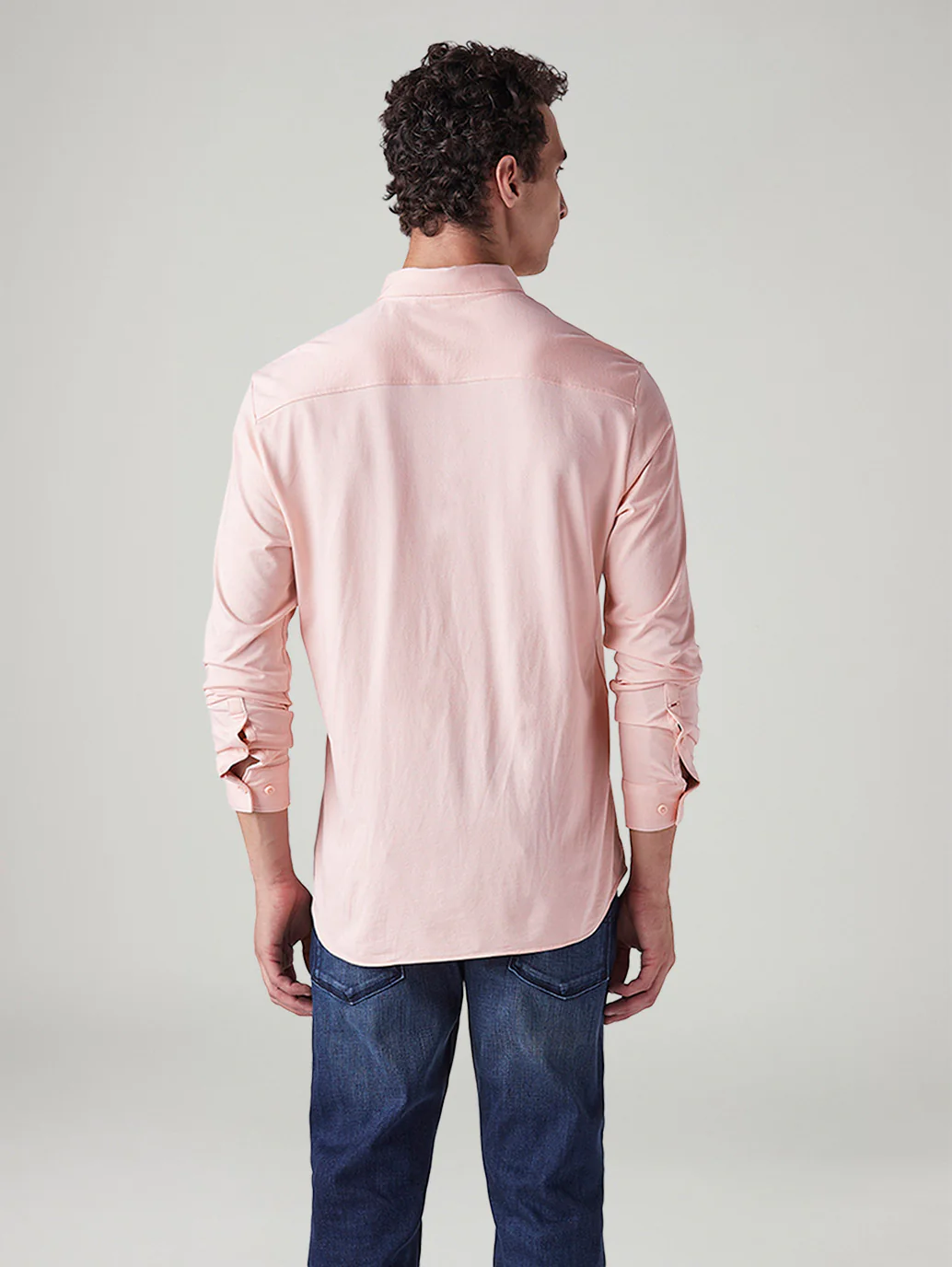Men's Solid Light Pink Slim Fit Textured Shirt - Image 3
