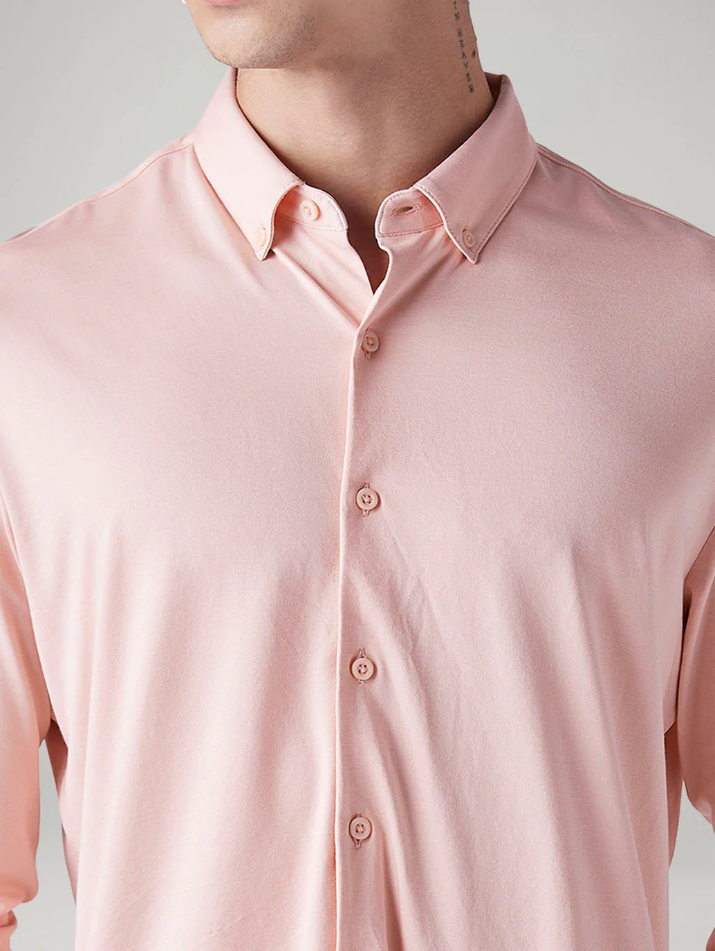 Men's Solid Light Pink Slim Fit Textured Shirt - Image 4