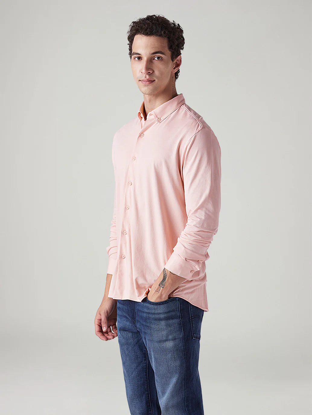 Men's Solid Light Pink Slim Fit Textured Shirt - Image 5