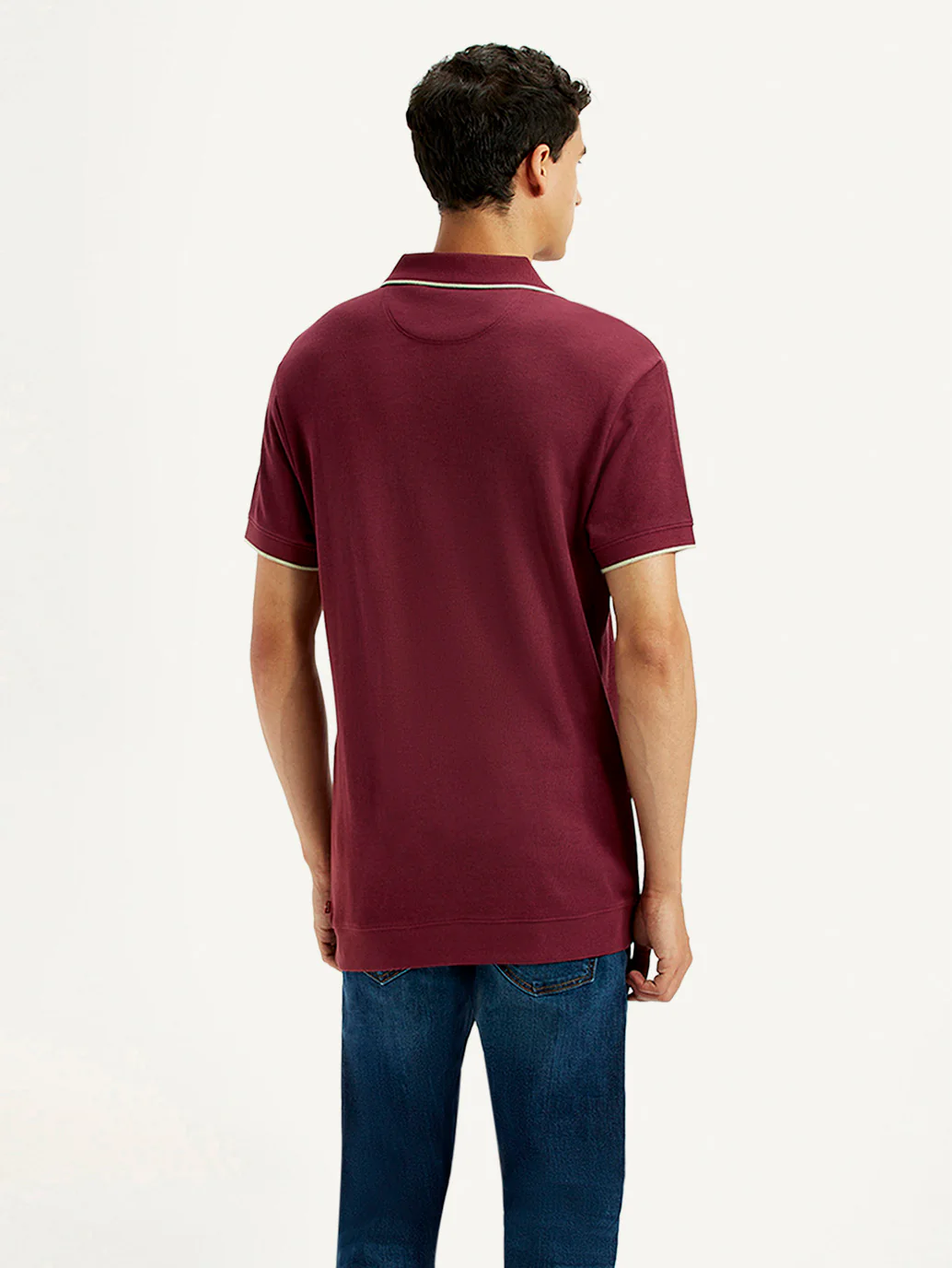Men's Solid Maroon Slim Fit Polo T-shirt - Image 3