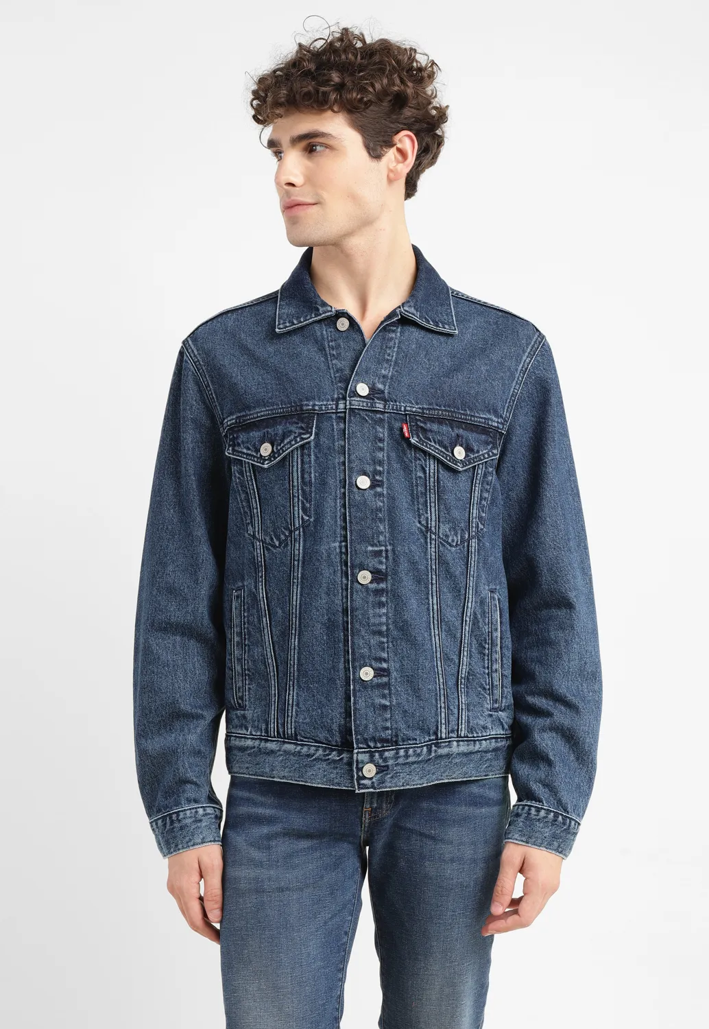 Men's Solid Spread Collar Denim Jacket - Image 2