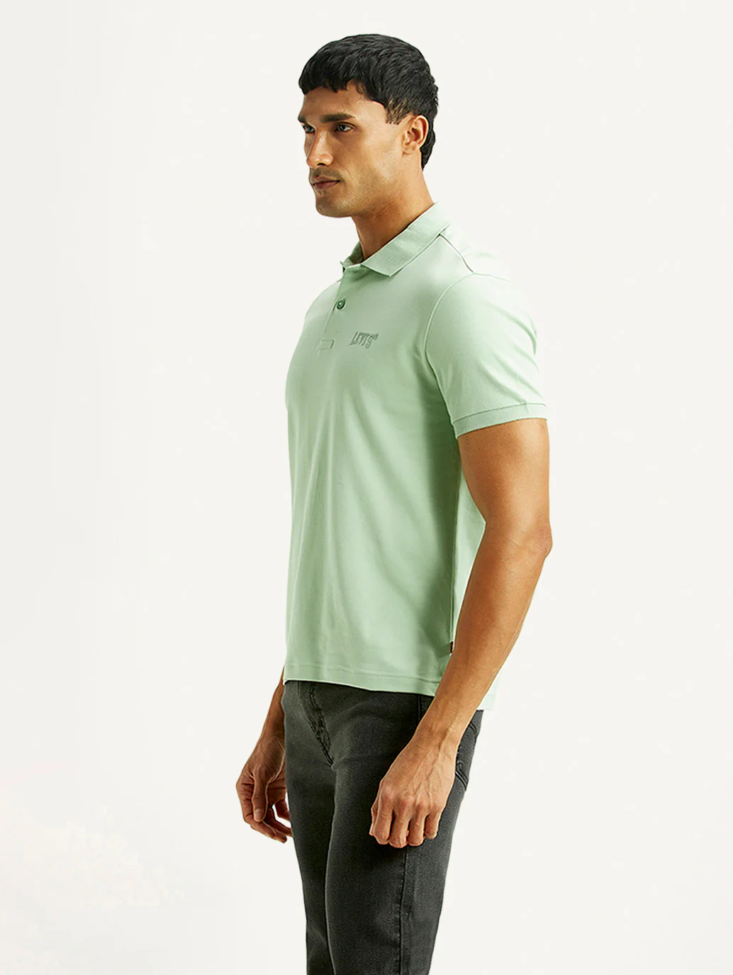 Men's Solid Green Slim Fit Polo T-shirt - Image 5
