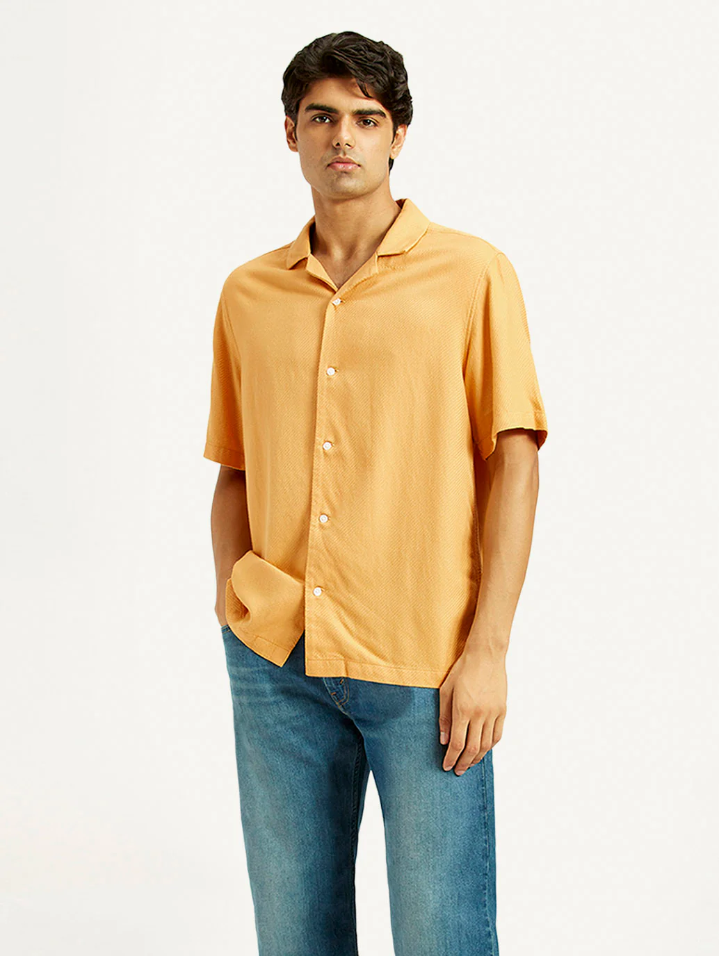 Men's Solid Mustard Camp Shirt - Image 5