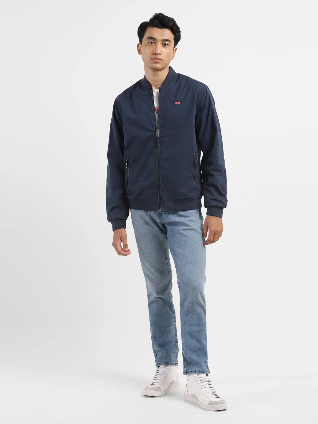 Men's Solid Navy Bomber Jacket