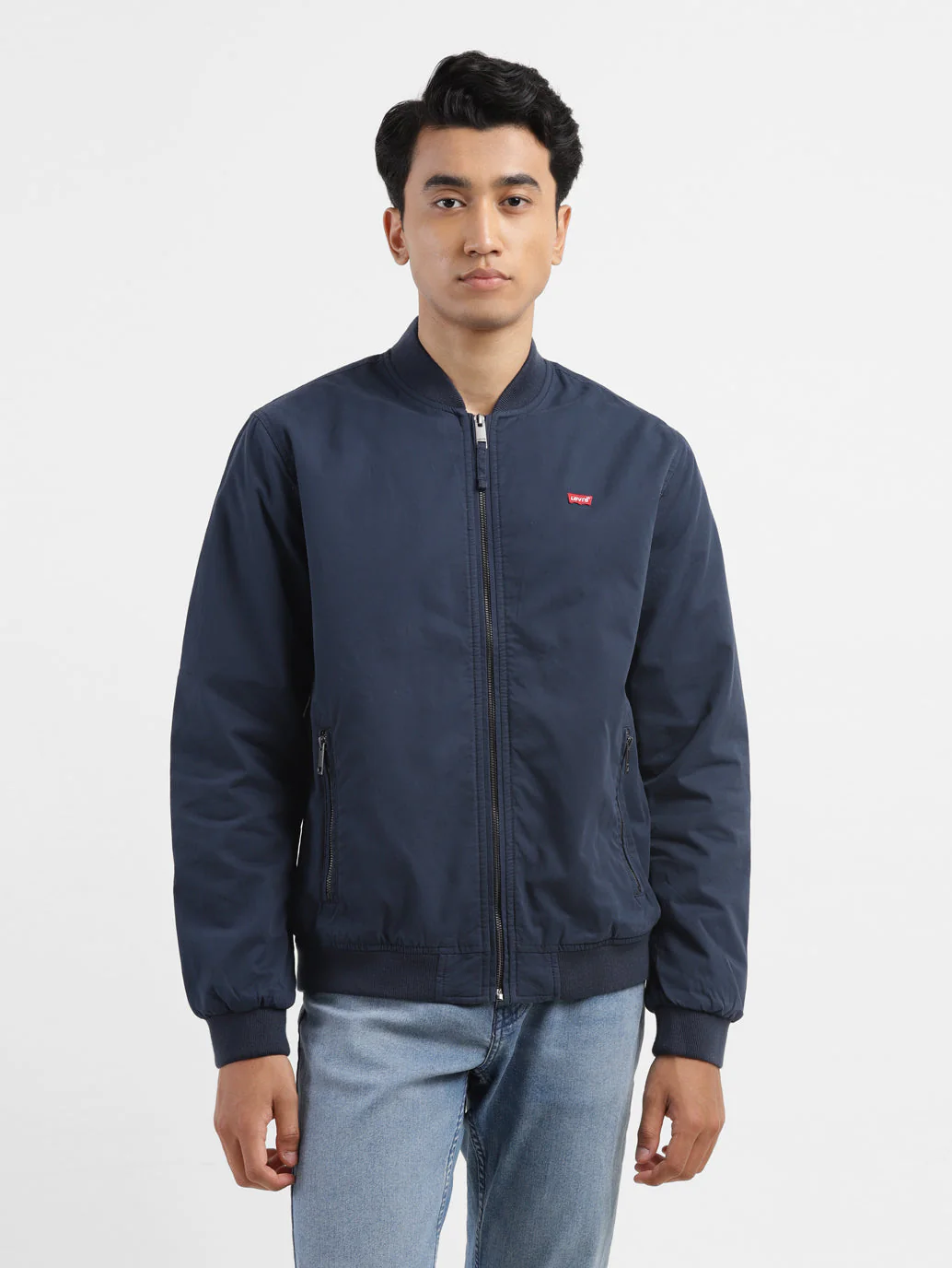 Men's Solid Navy Bomber Jacket - Image 2