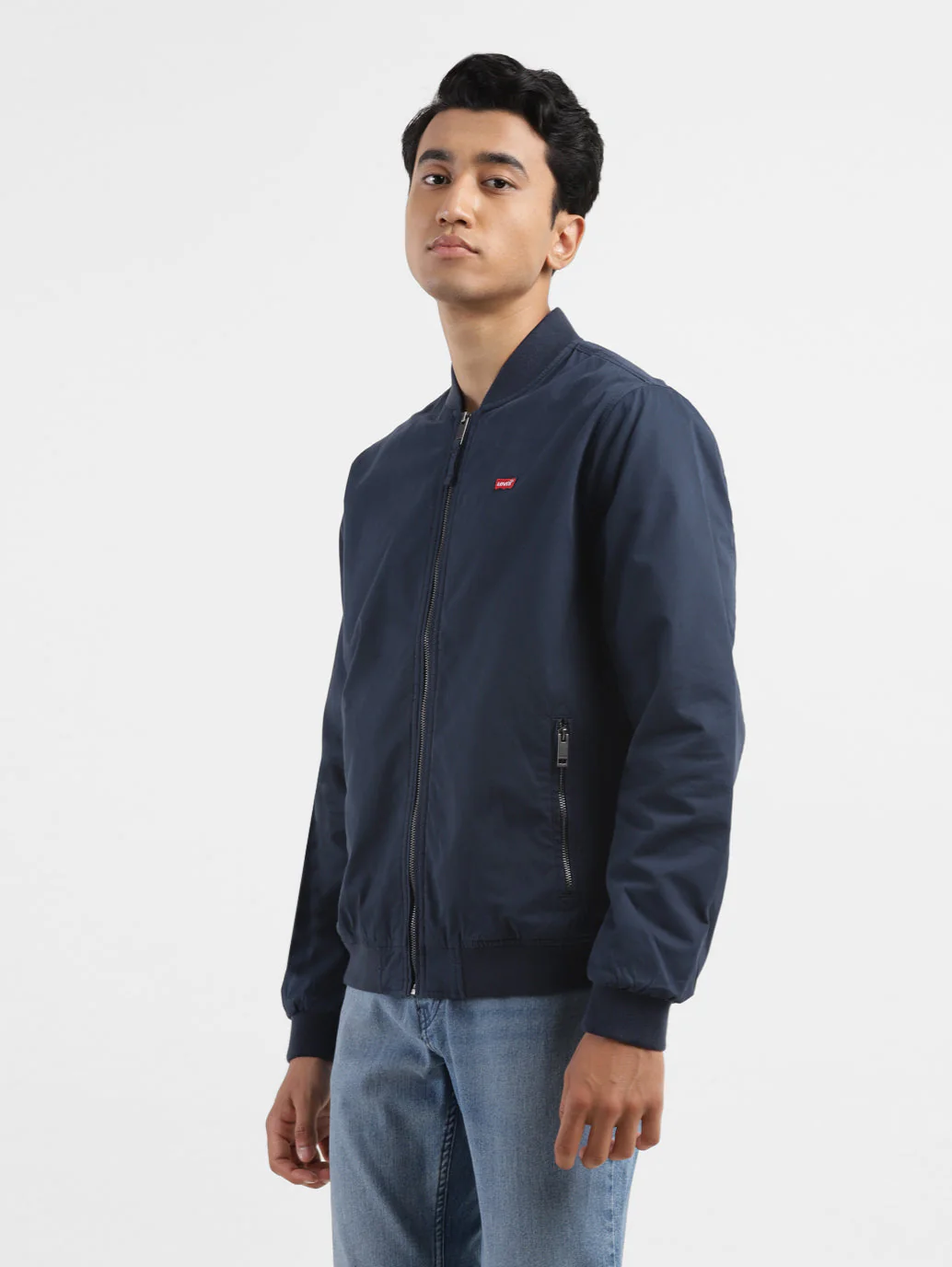 Men's Solid Navy Bomber Jacket - Image 4