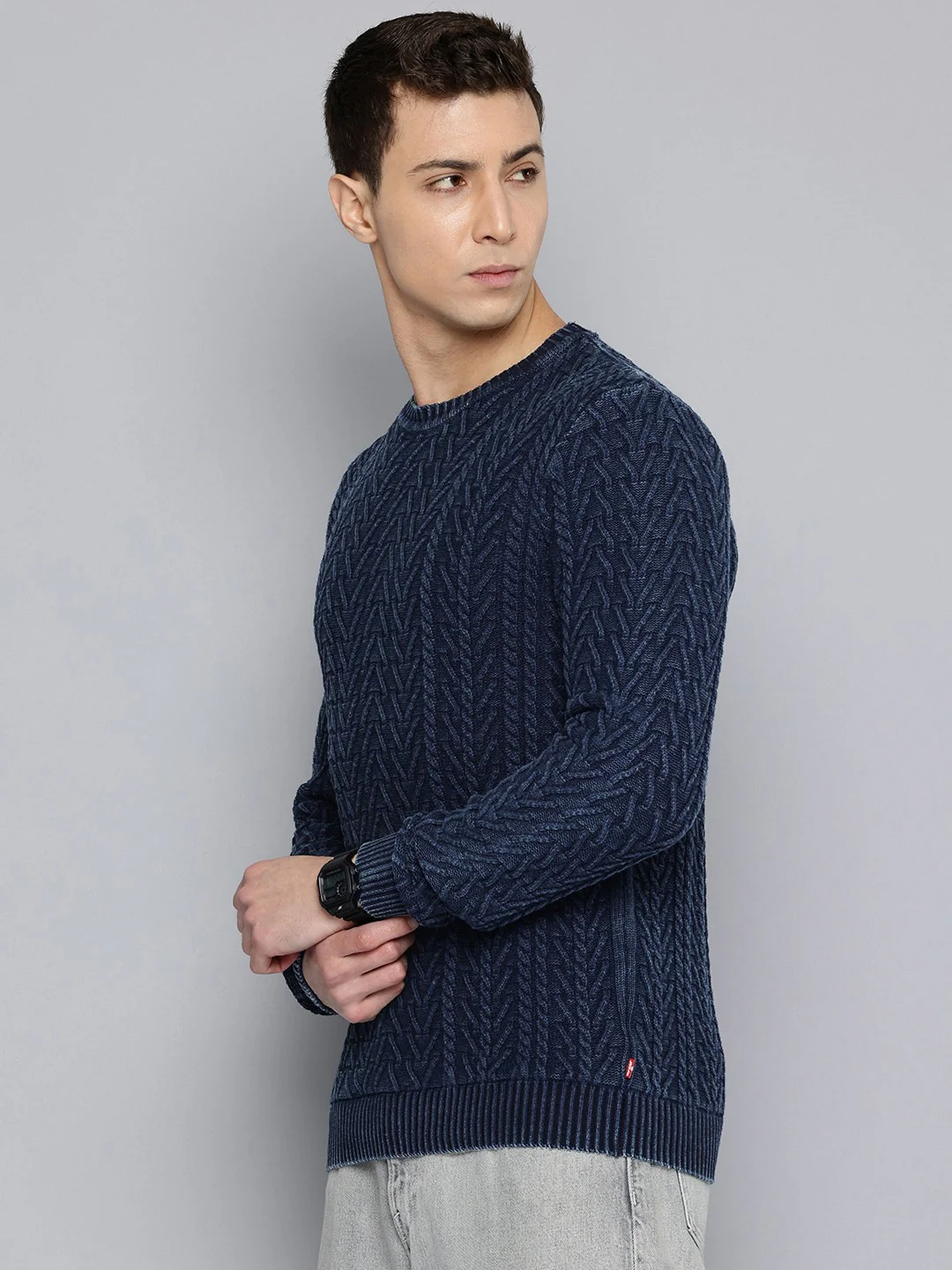 Men's Solid Navy Crew Neck Sweater - Image 4