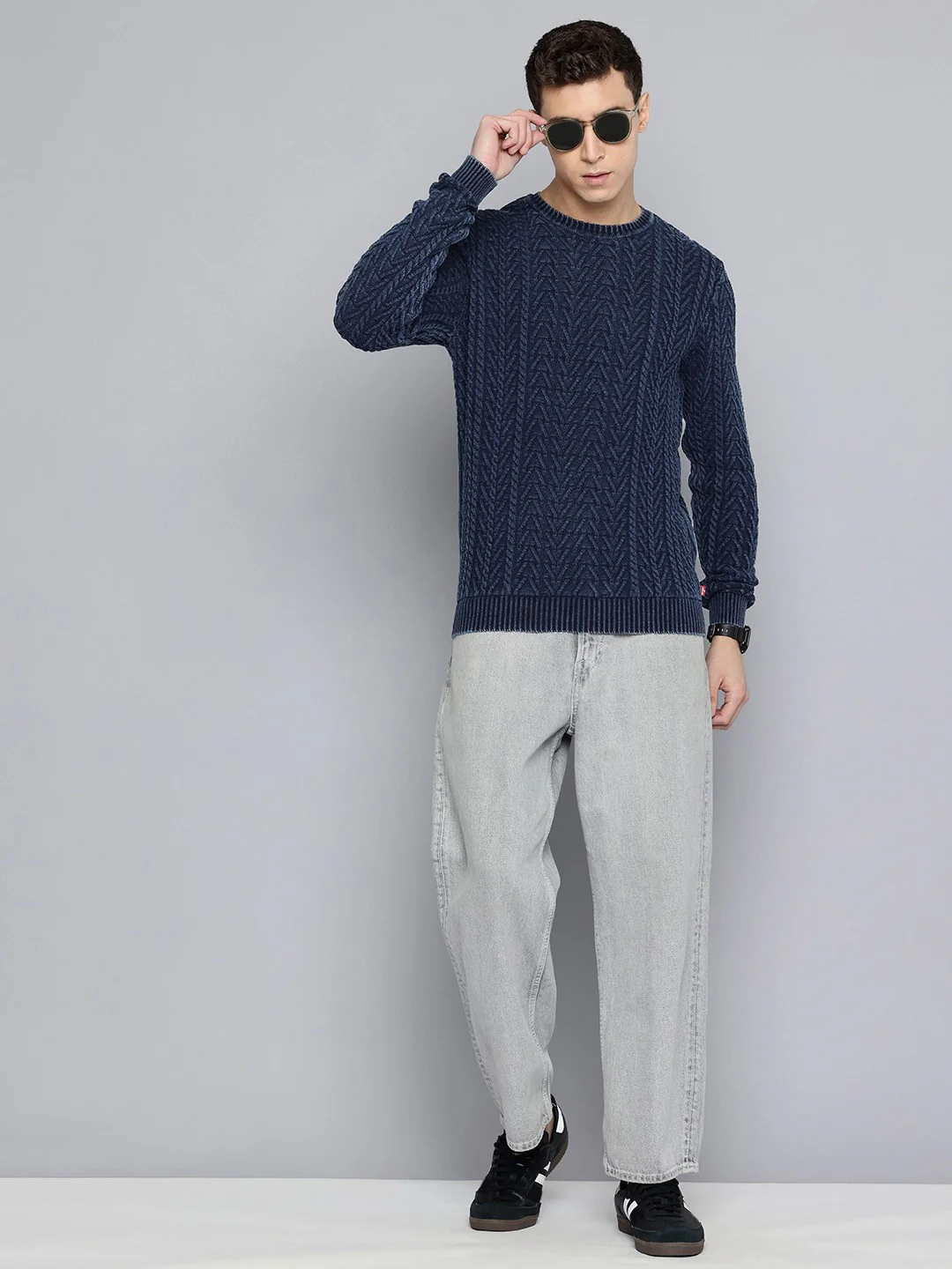 Men's Solid Navy Crew Neck Sweater - Image 5