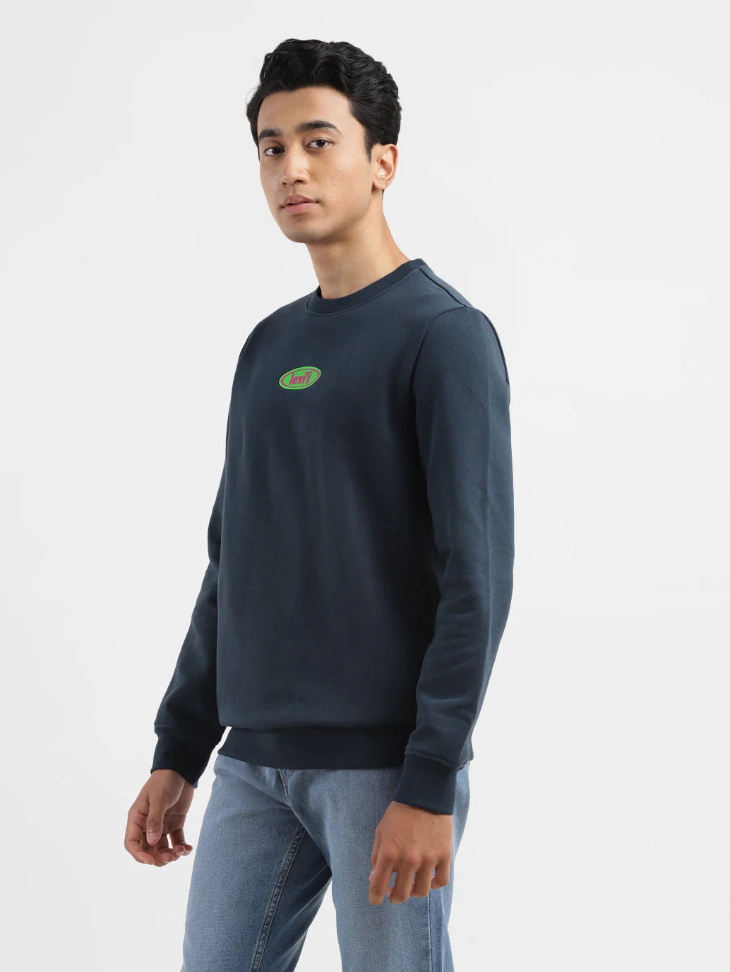 Men's Solid Navy Crew Neck Sweatshirt - Image 4