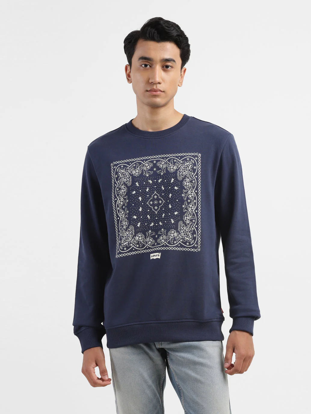Men's Solid Navy Crew Neck Sweatshirt - Image 2