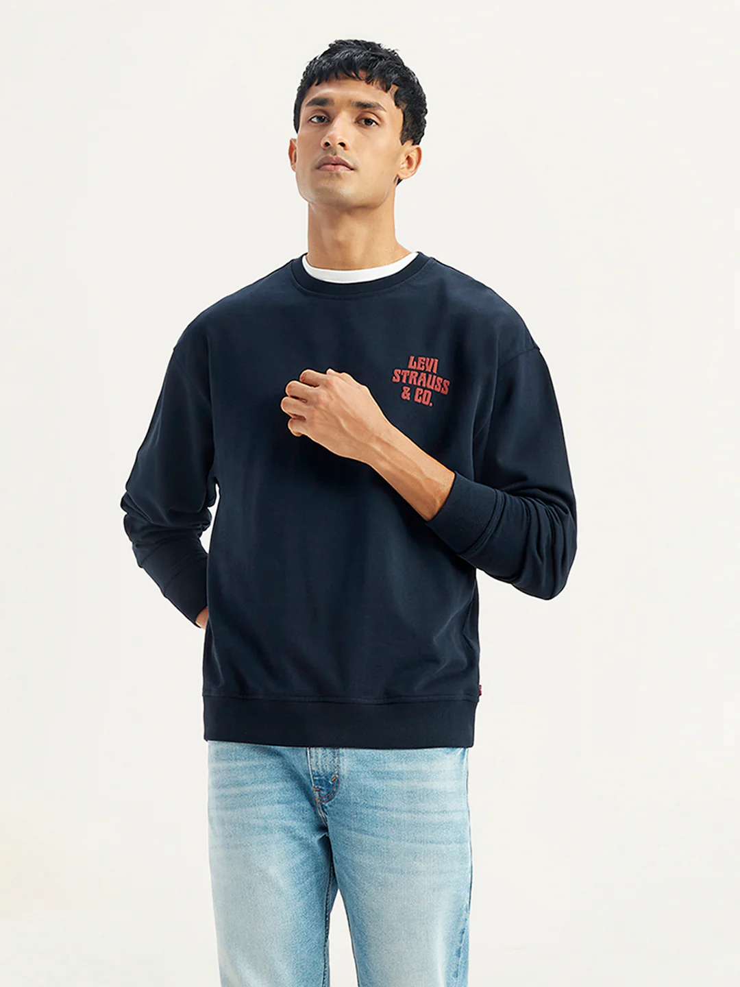 Men's Solid Navy Crew Neck Sweatshirt - Image 5
