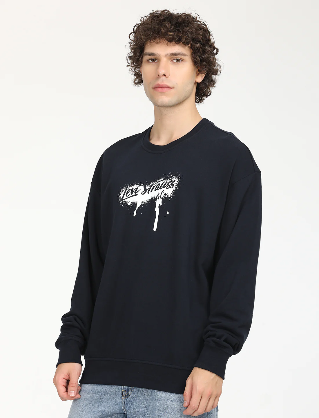 Men's Solid Navy Crew Neck Sweatshirt - Image 2