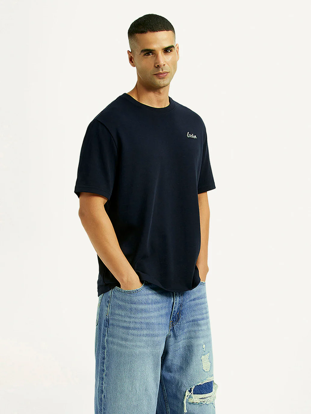 Men's Solid Navy Crew Neck T-shirt - Image 5