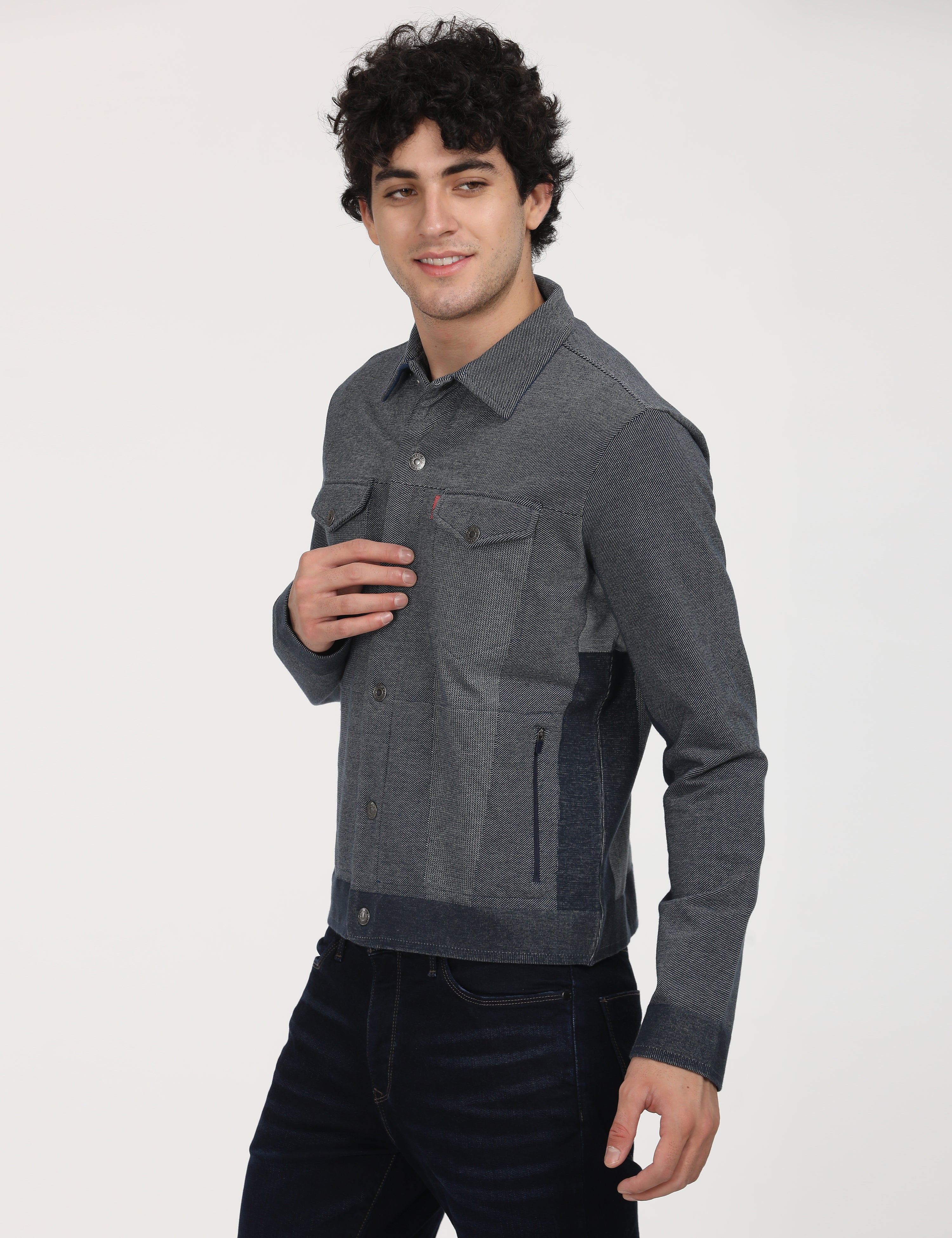 Men's Spread Collar Colorblock Jacket - Image 2
