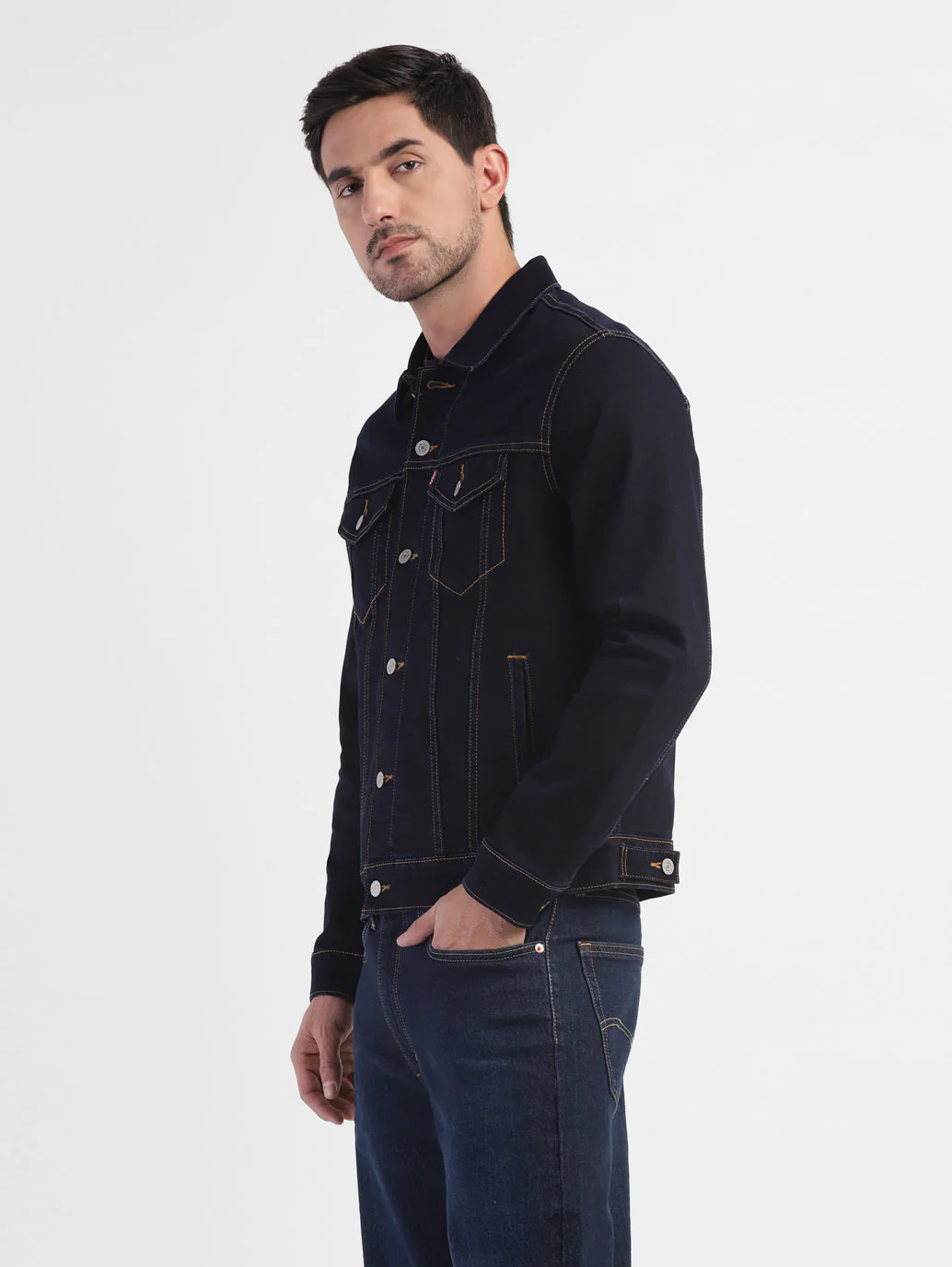 Men's Solid Spread Collar Denim Jacket - Image 4