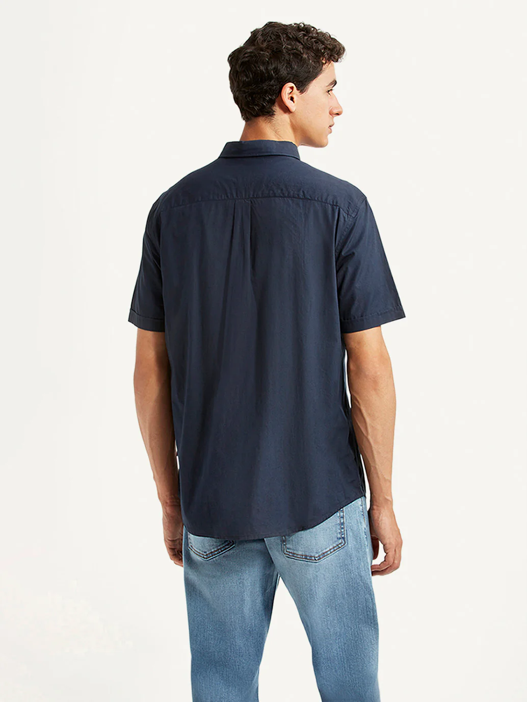 Men's Solid Navy Slim Fit Poplin Shirt - Image 3