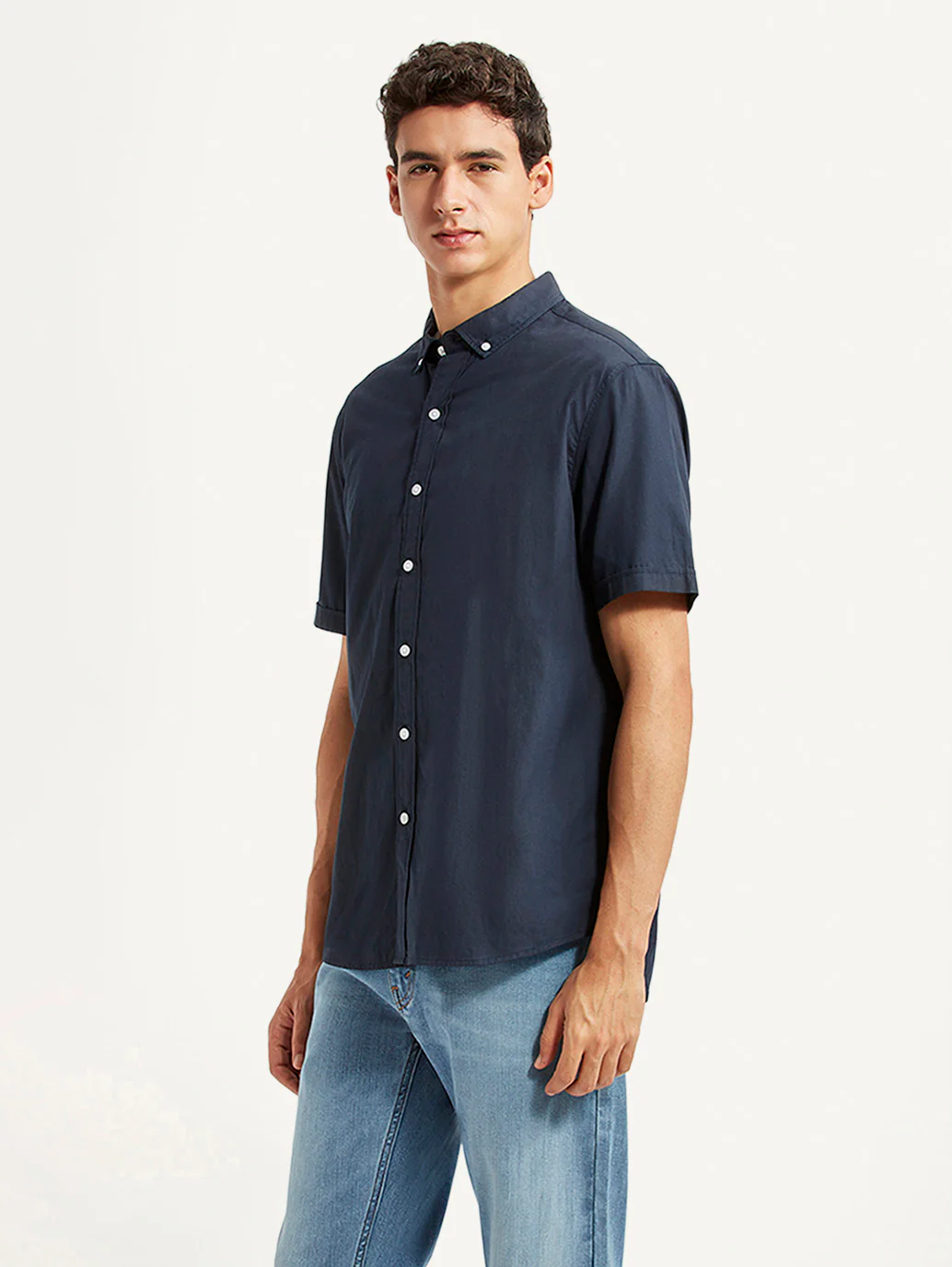 Men's Solid Navy Slim Fit Poplin Shirt - Image 5
