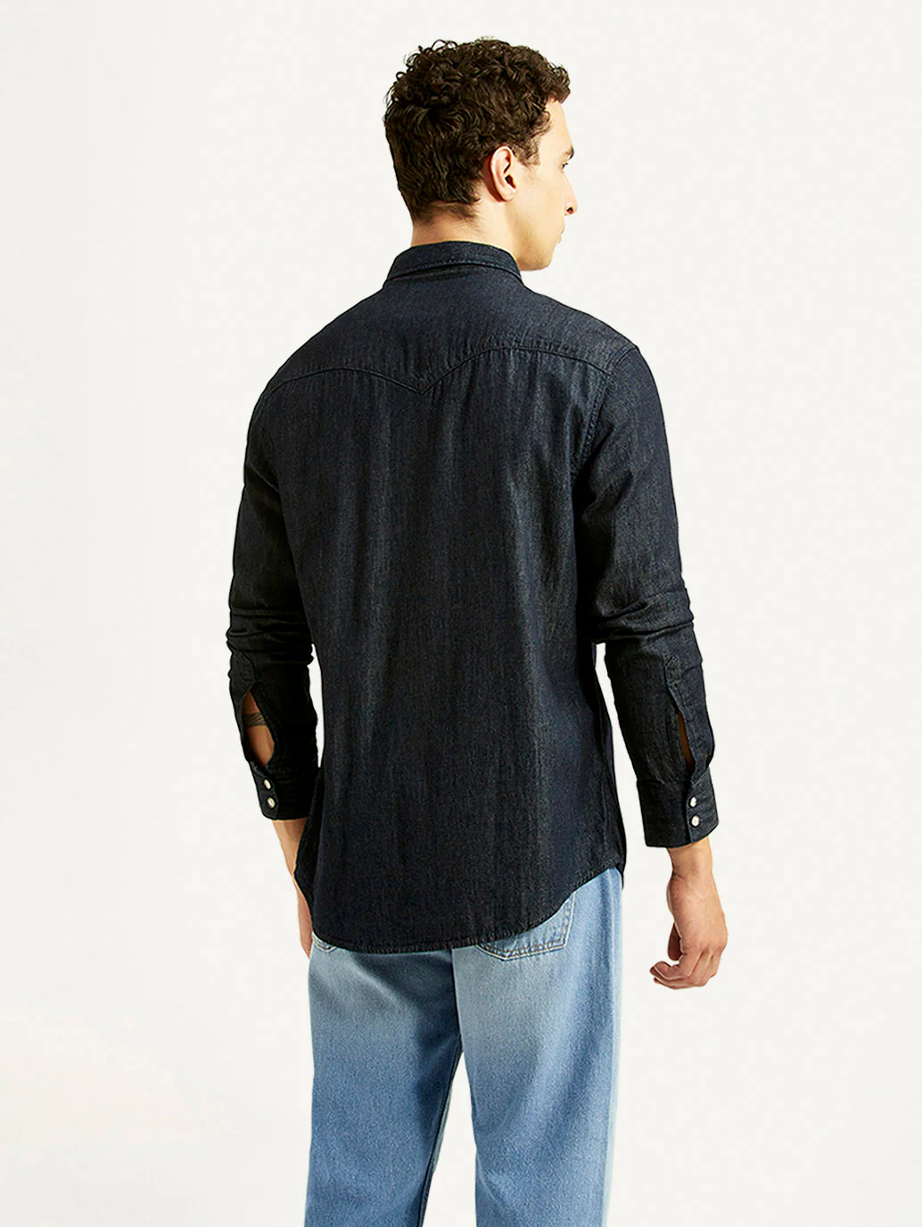Men's Solid Indigo Slim Fit Denim Shirt - Image 2