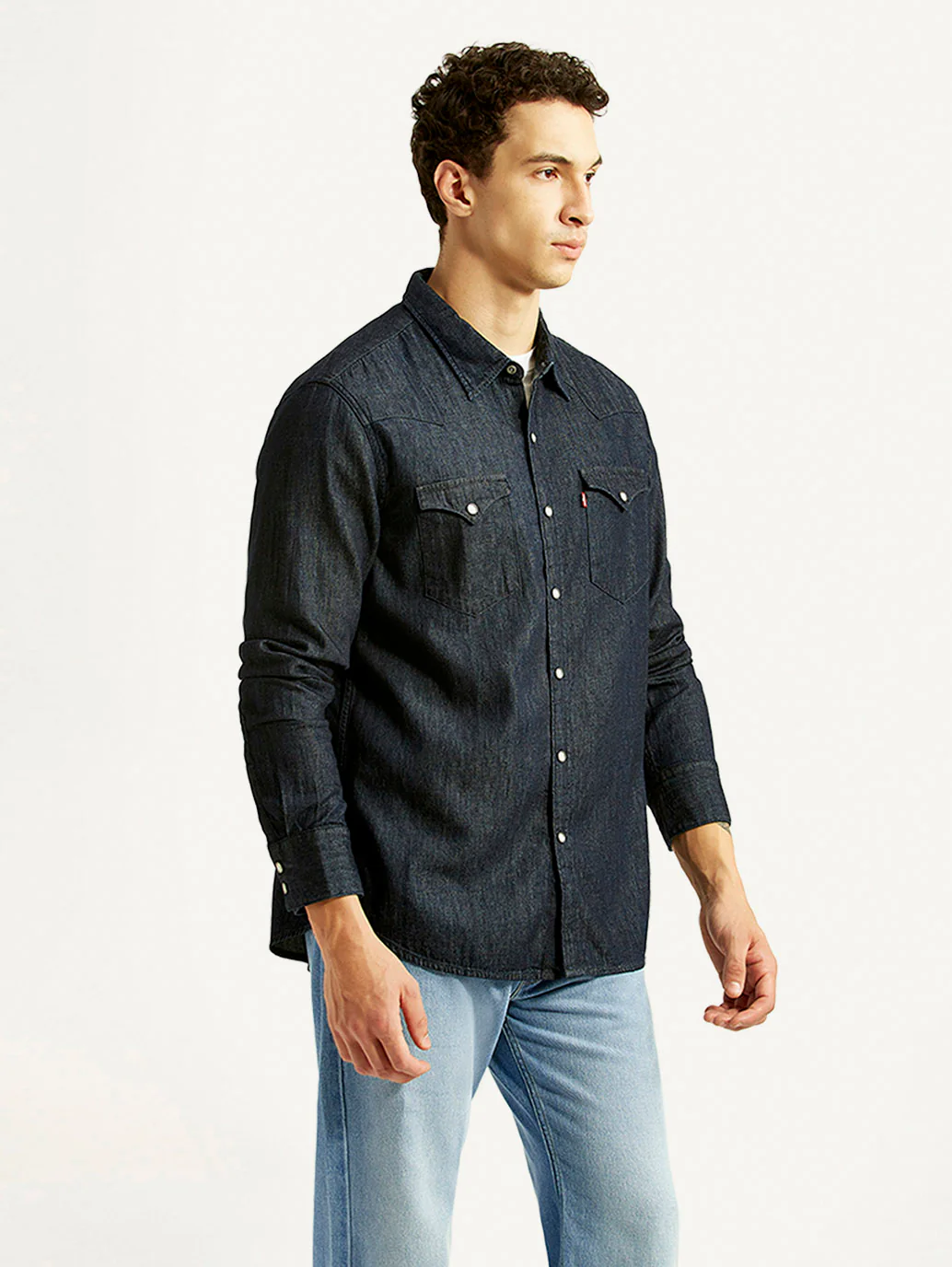 Men's Solid Indigo Slim Fit Denim Shirt - Image 3