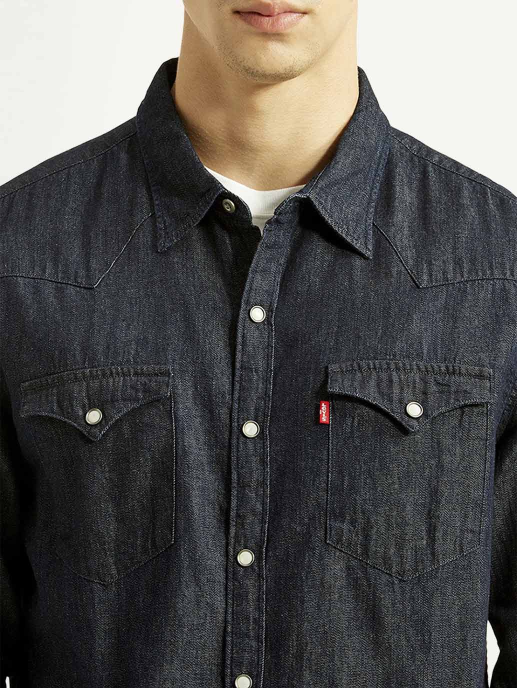 Men's Solid Indigo Slim Fit Denim Shirt - Image 4